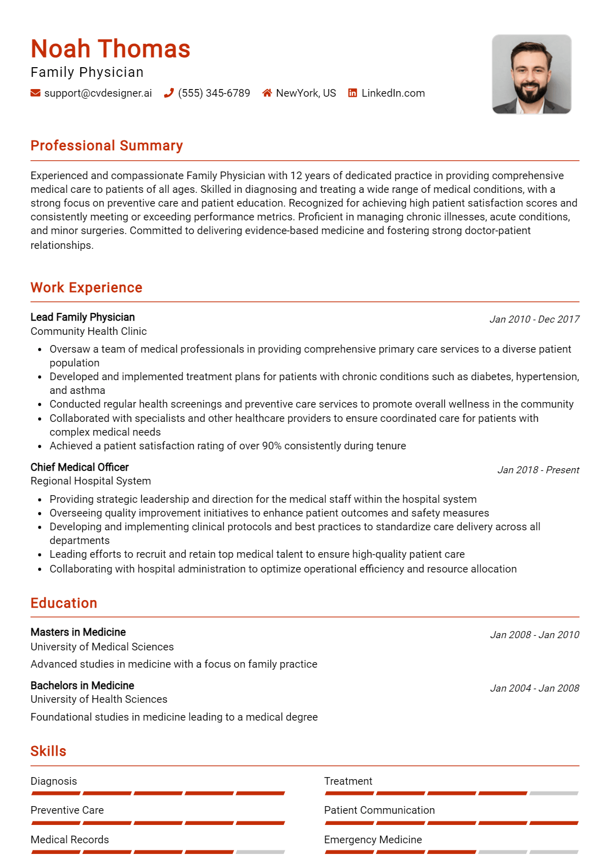 Family Physician Resume Example for 2026: Professional CV Templates Preview