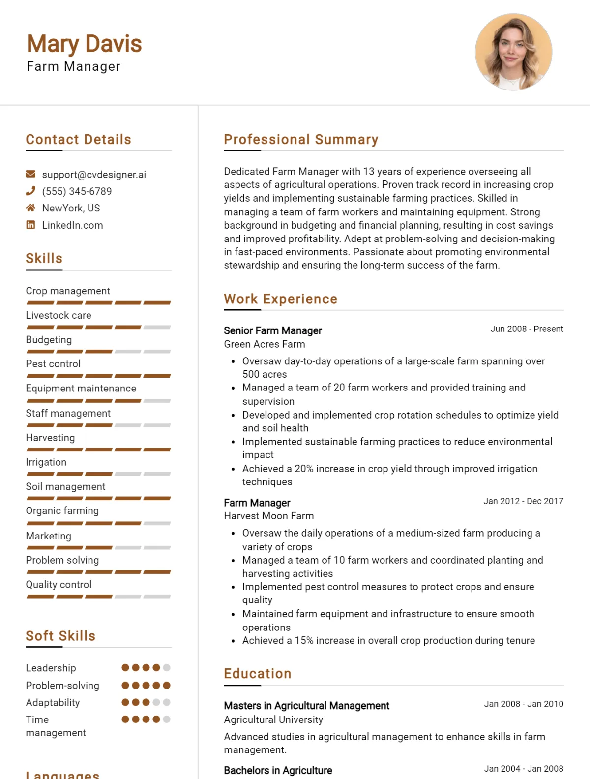 Farm Manager CV Example For 2026: Best Tips & Templates Preview