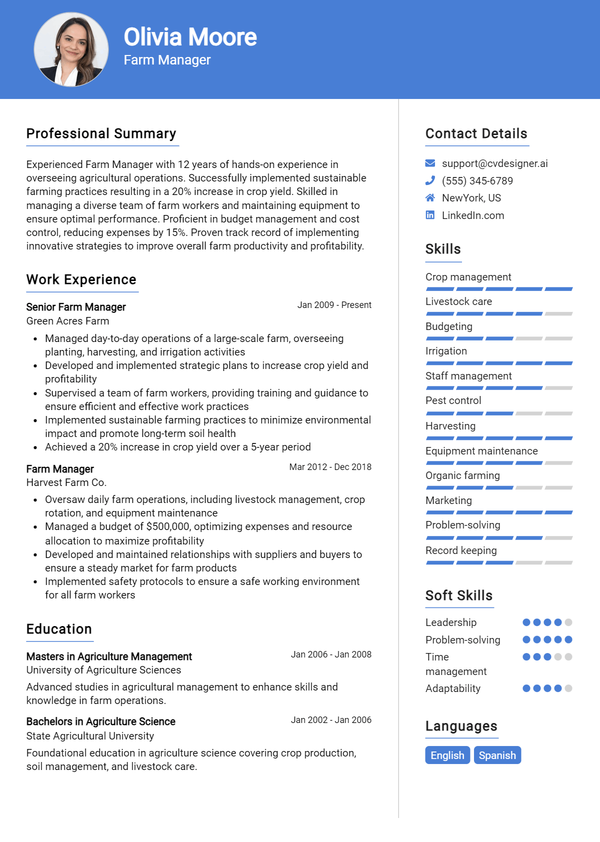 Farm Manager Resume Example for 2026: Free Guide Preview