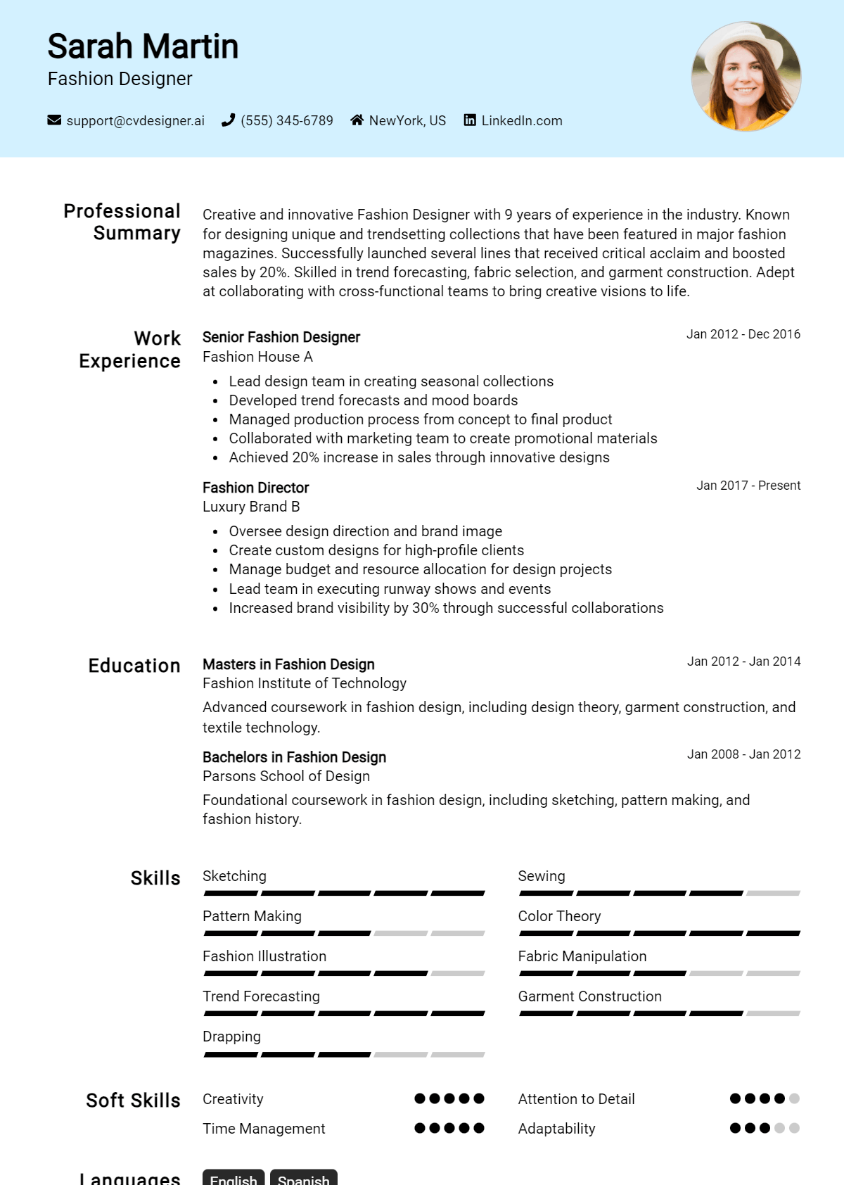Fashion Designer Resume Example for 2026: Effective Tips Preview