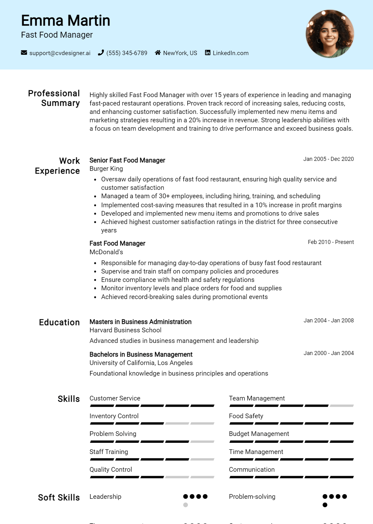 Fast Food Manager Resume Example for 2026: Ultimate Guide Preview