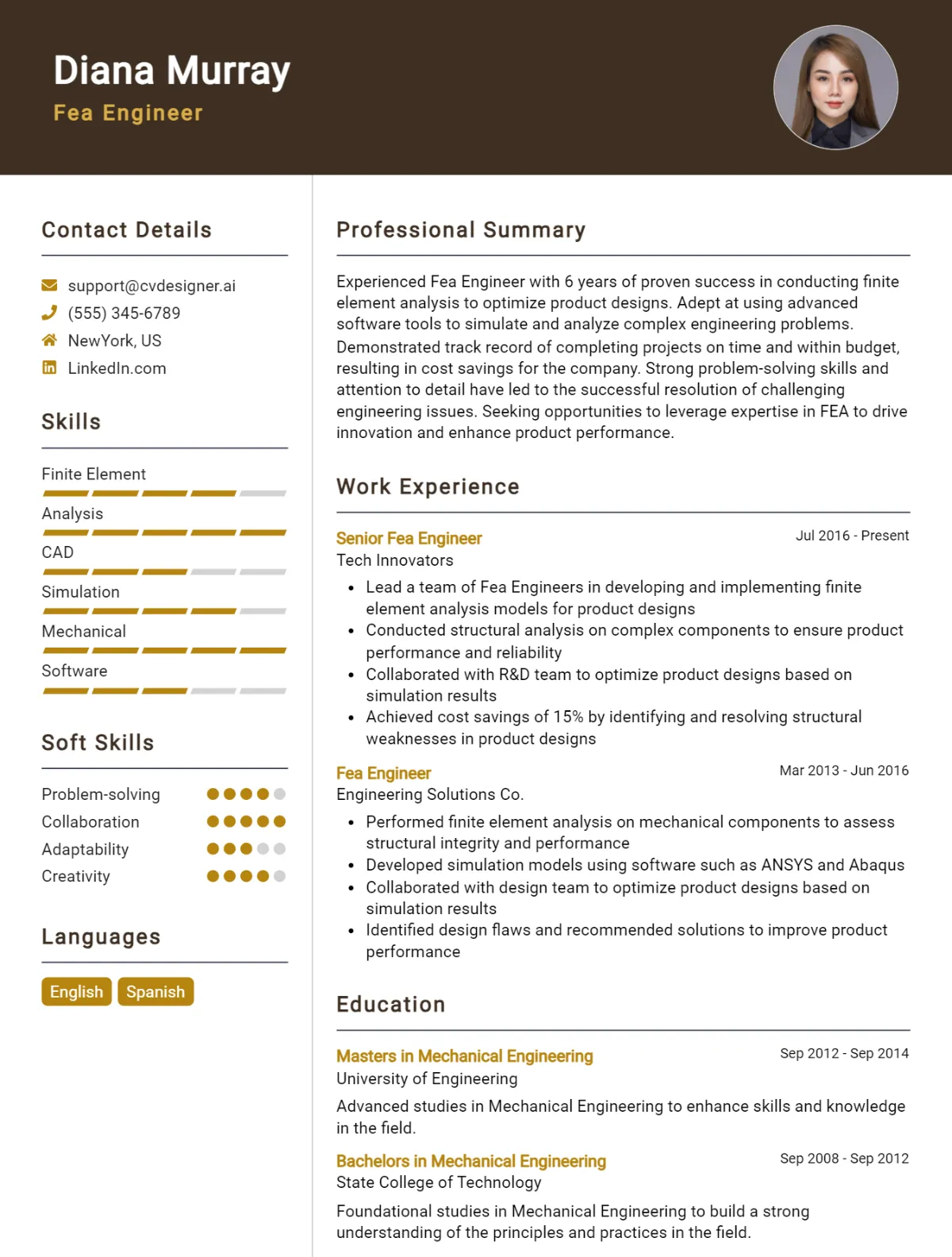 FEA Engineer CV Example For 2026: Free Downloadable Templates Preview