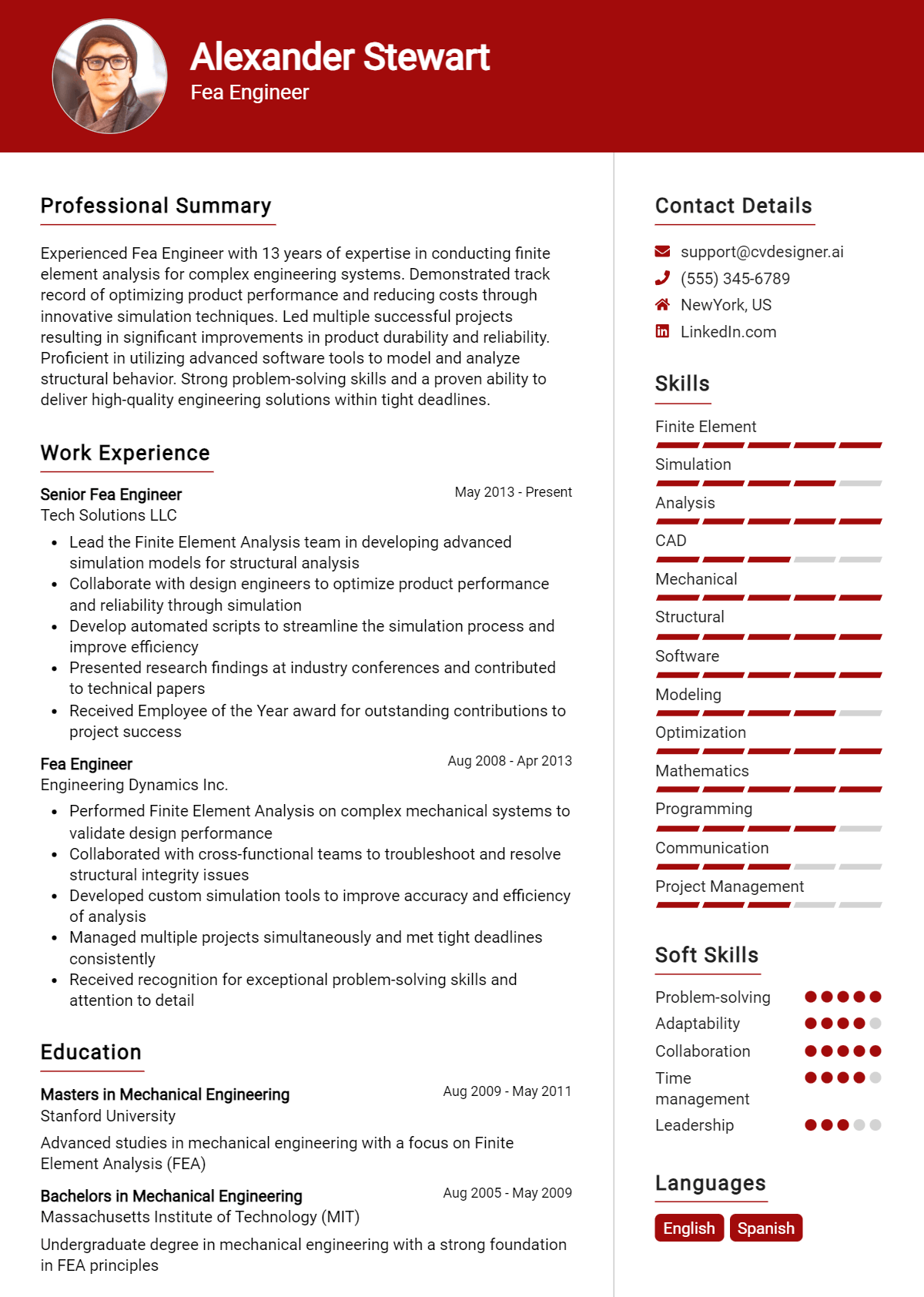 Fea Engineer Resume Example for 2026: Top CV Skills Preview
