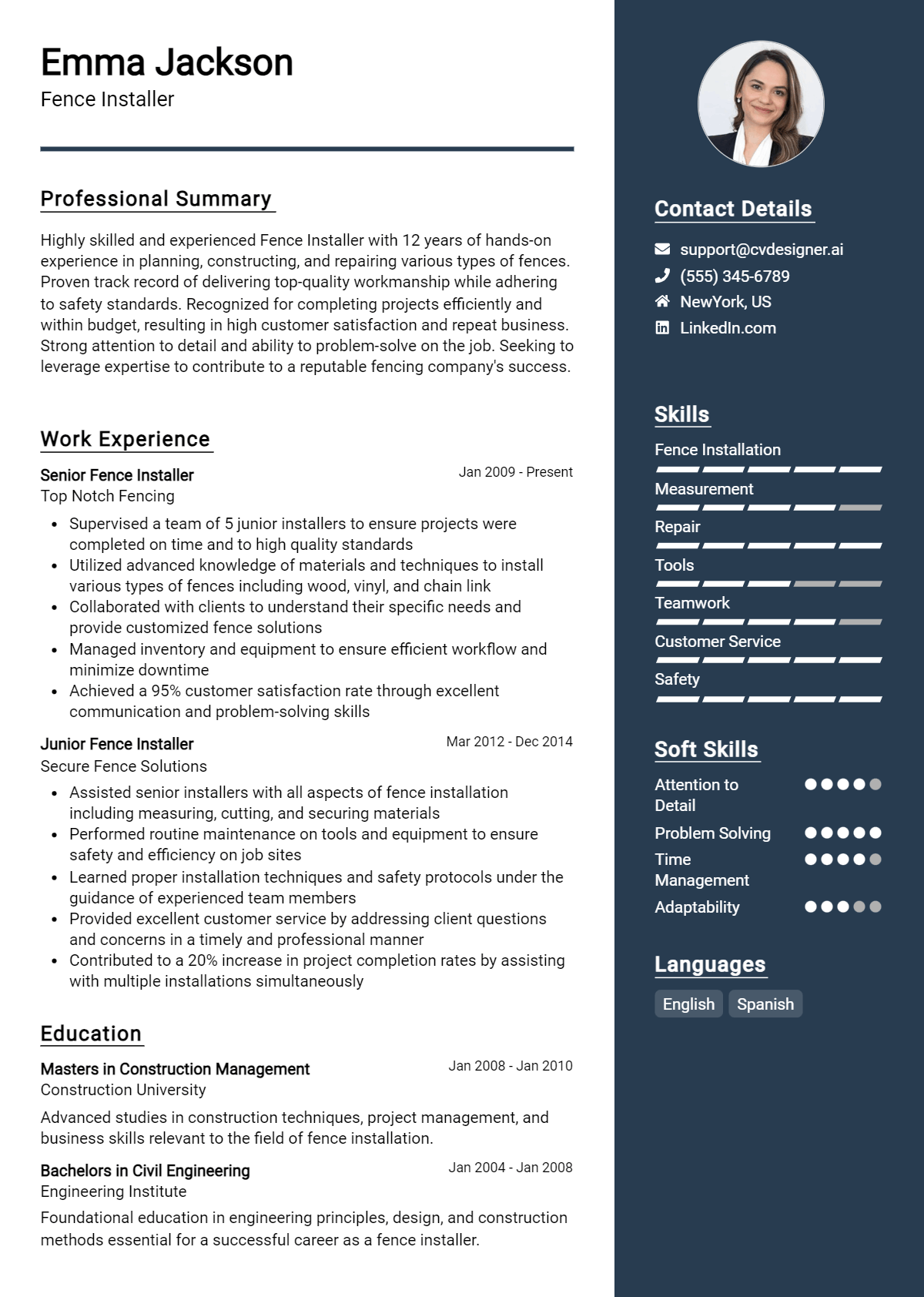 Fence Installer Resume Example for 2026: Free Professional Templates Preview