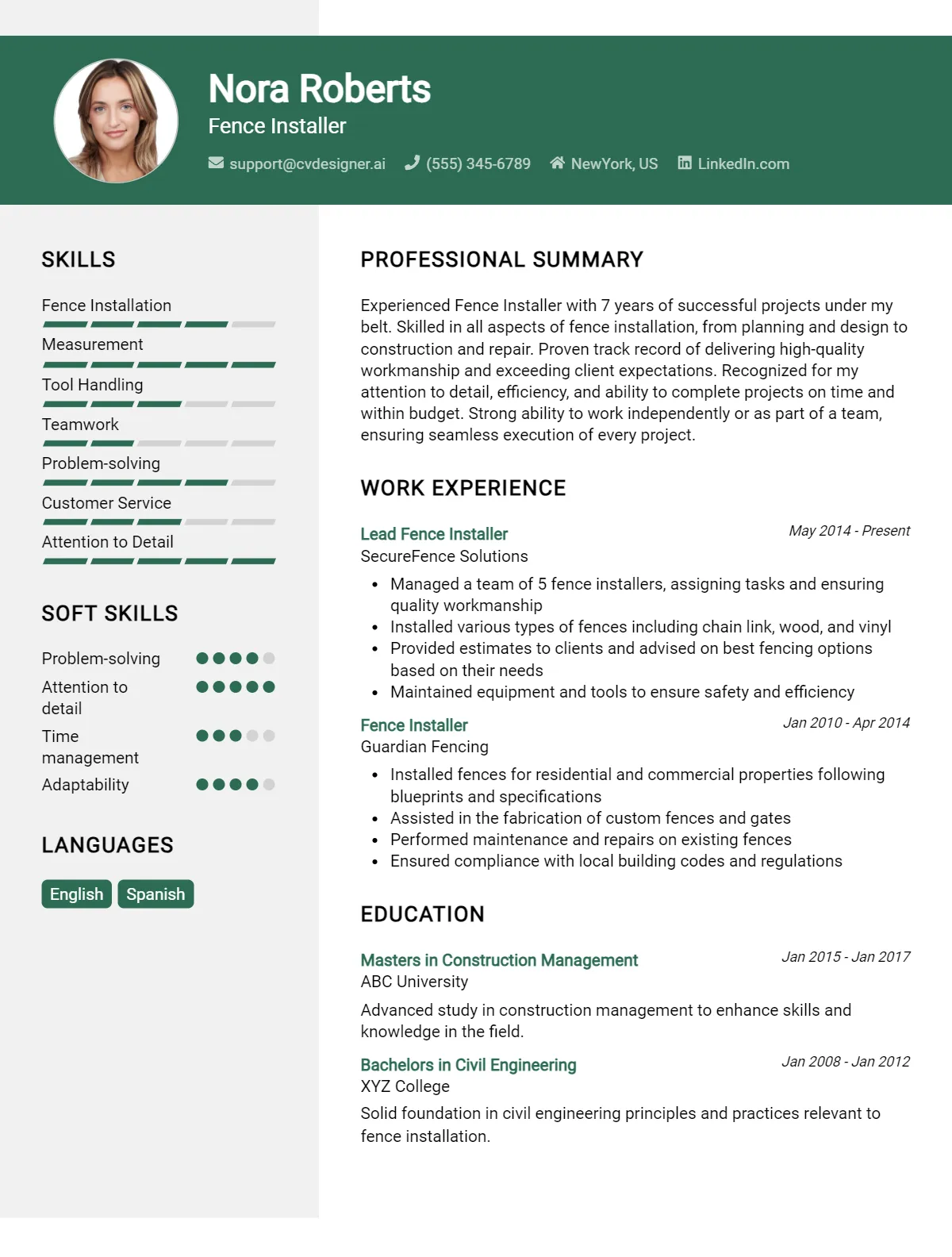 Fence Installer CV Example For 2026: Best Tips & Templates Preview