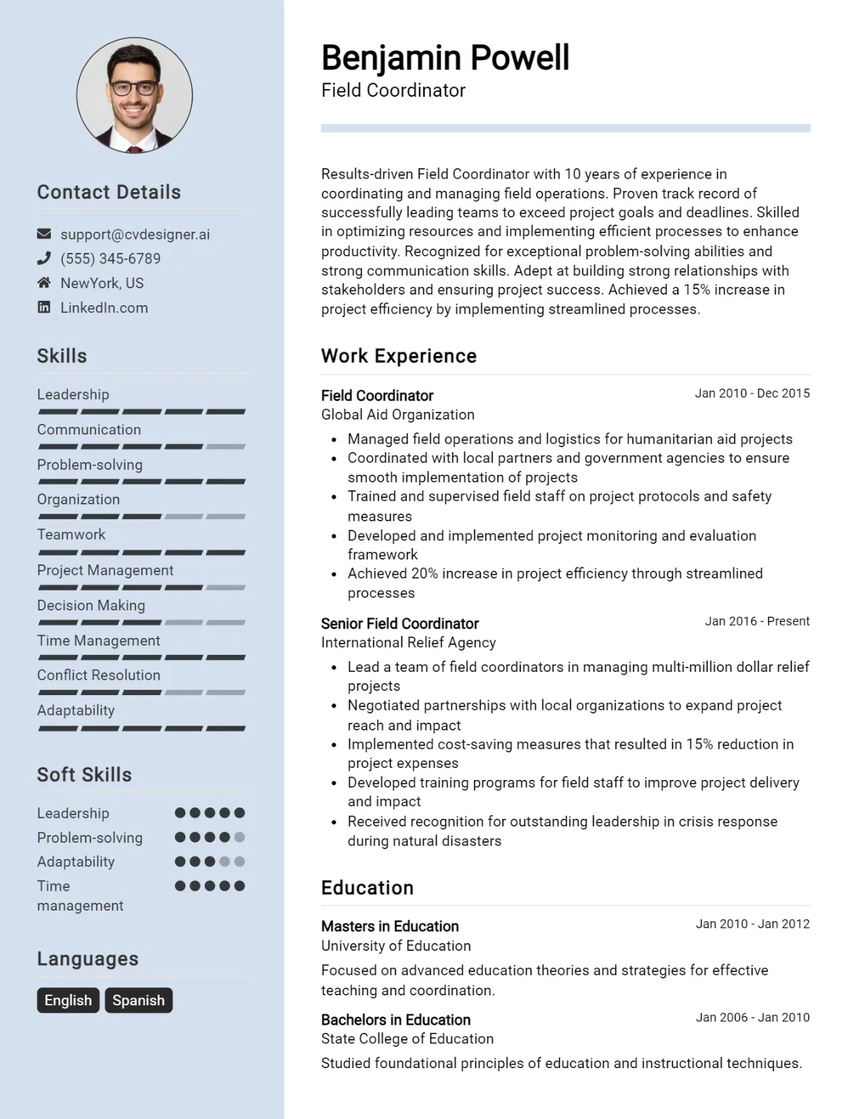 Field Coordinator CV Example For 2026: Free Professional Templates Preview