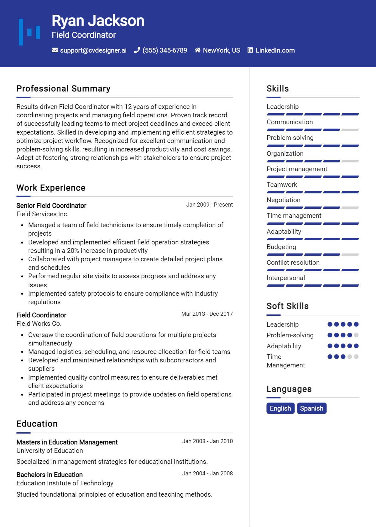 Field Coordinator Resume Example for 2026: Top CV Skills Preview