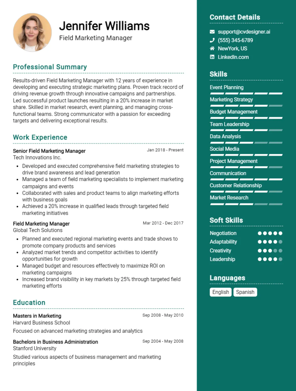 Field Marketing Manager CV Example For 2026: Examples & Free Templates Preview