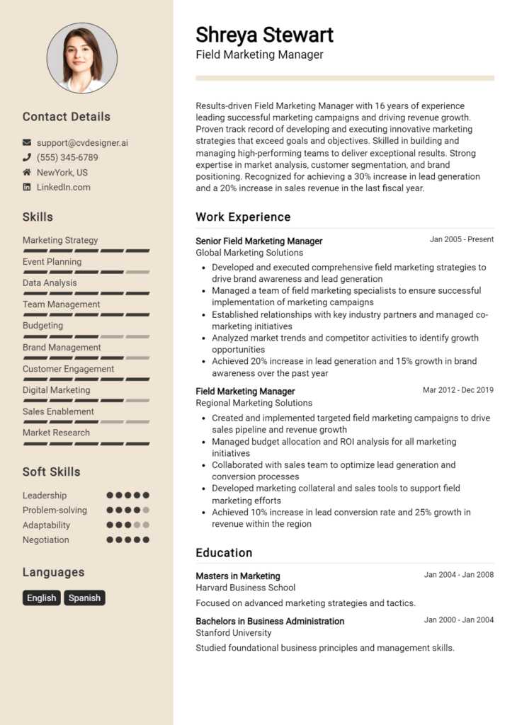 Field Marketing Manager Resume Example