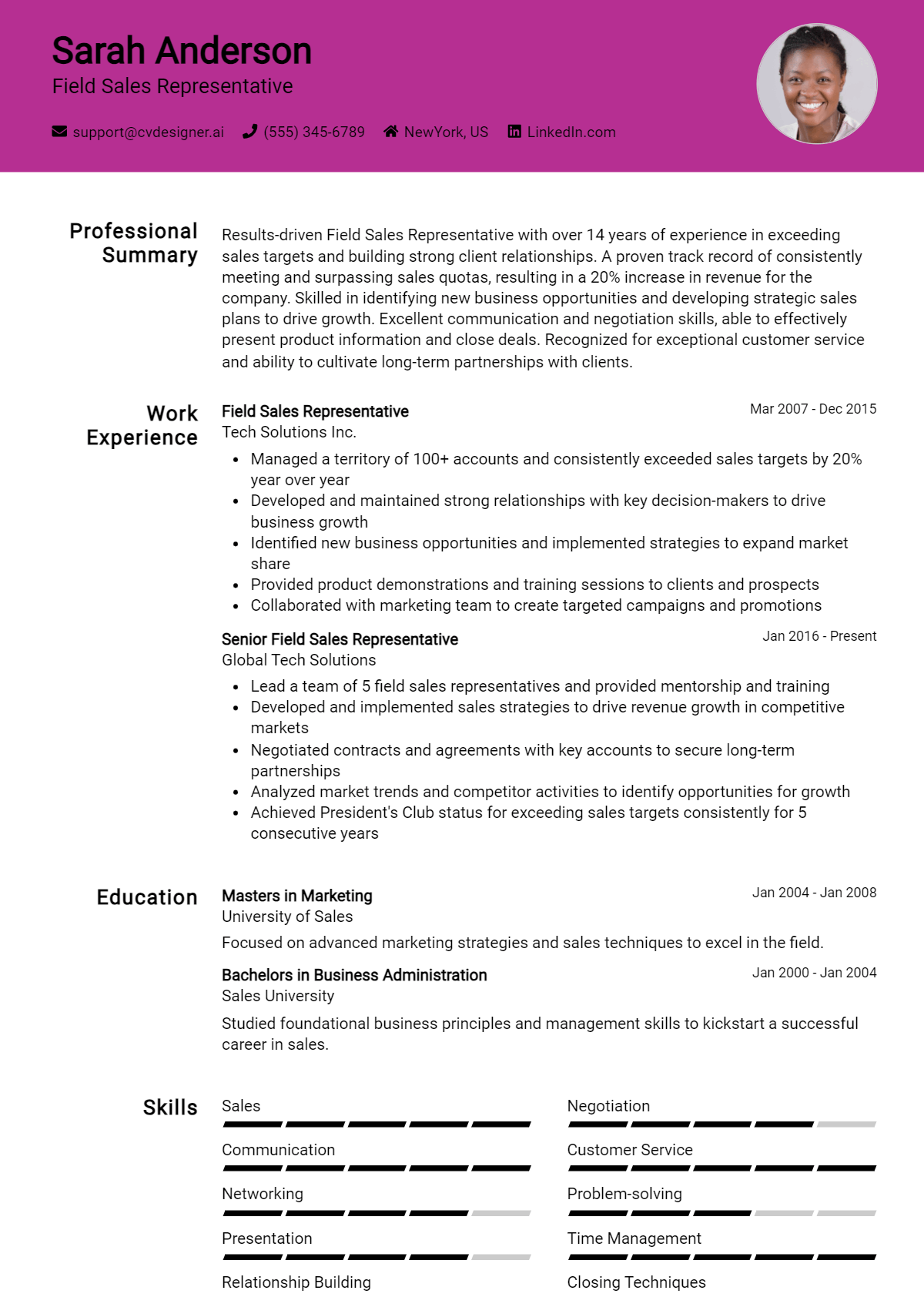 Field Sales Representative Resume Example for 2026: Free Guide Preview