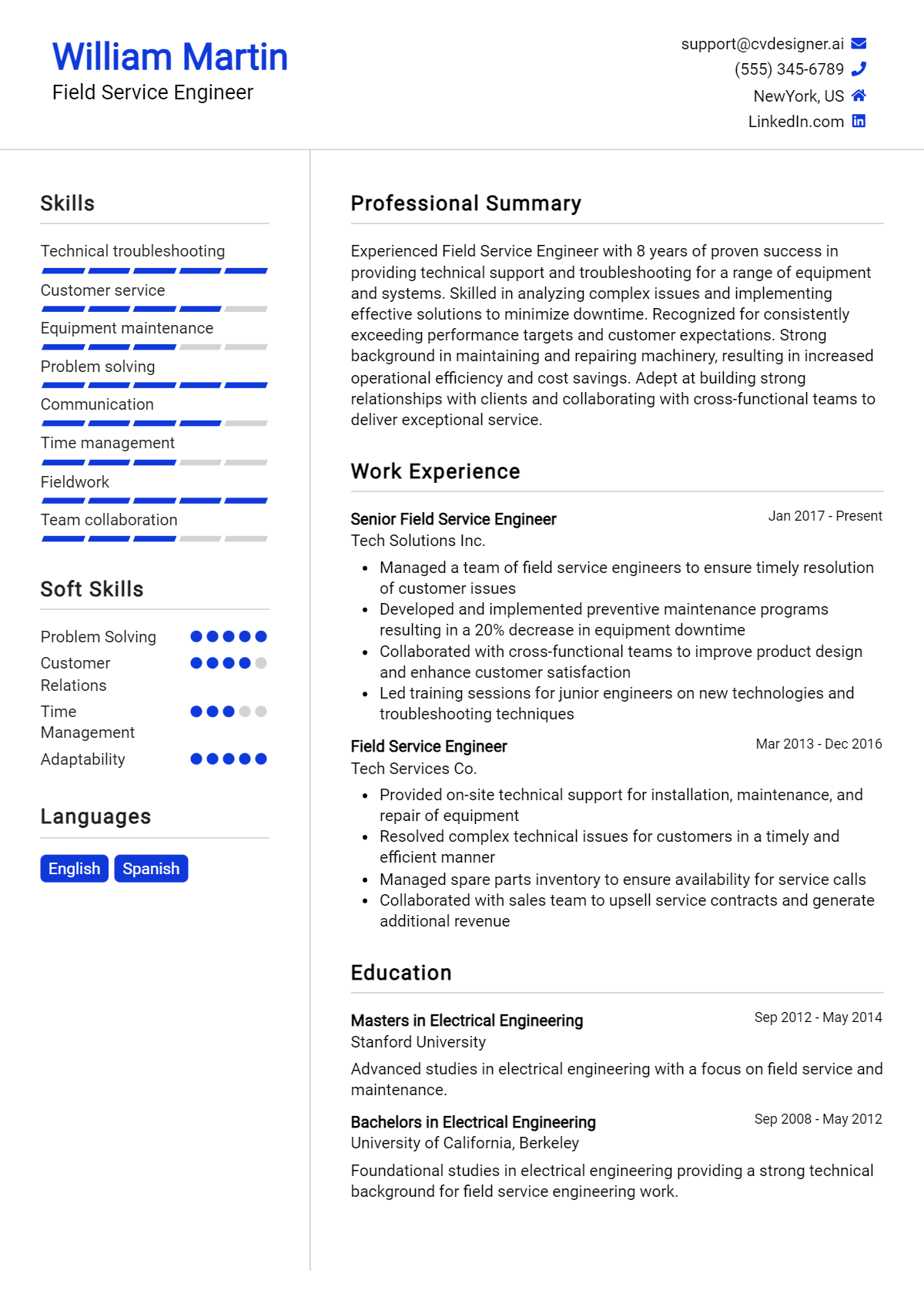 Field Service Engineer Resume Example for 2026: Best Tips & Templates Preview