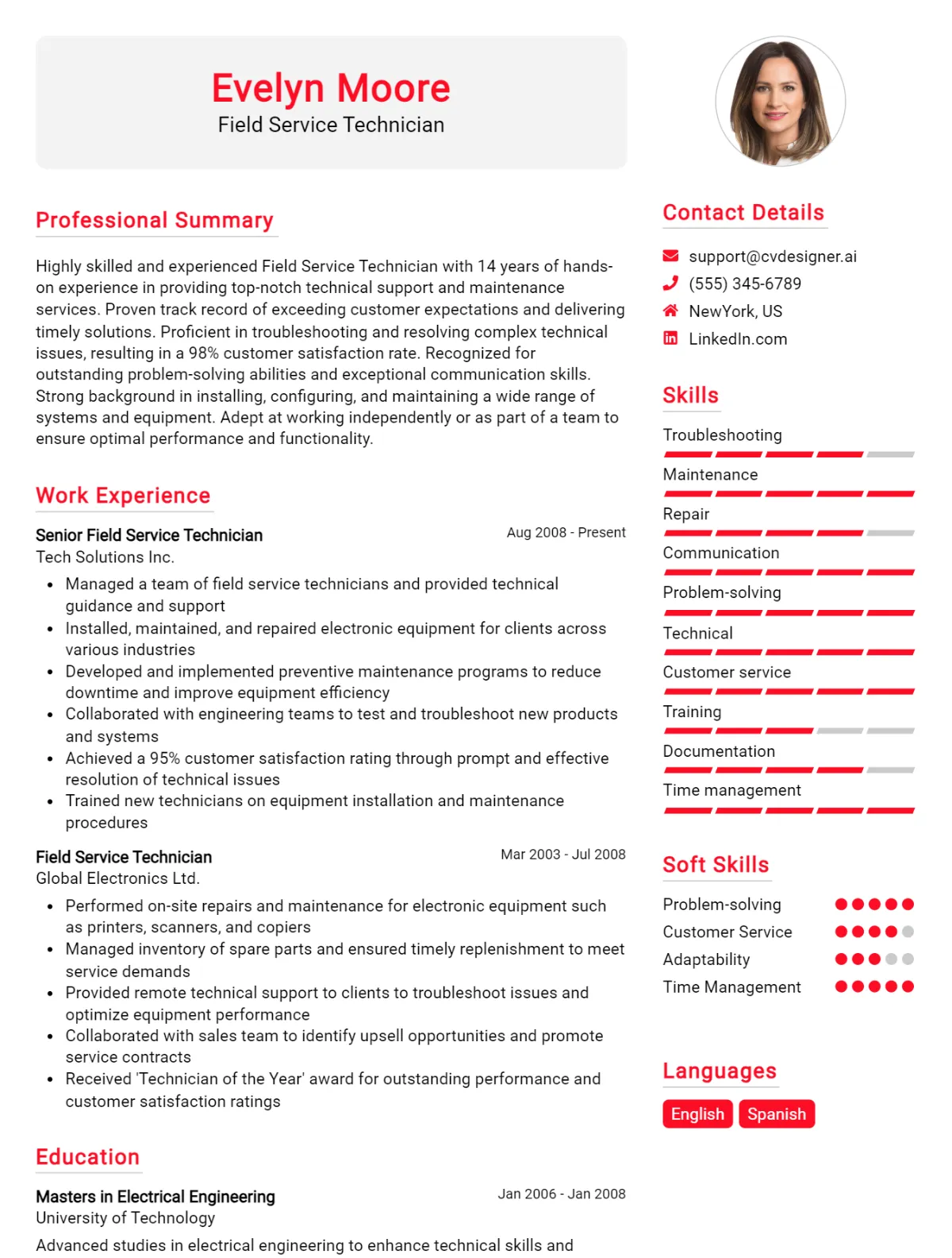 Field Service Technician CV Example For 2026: Best Tips & Templates Preview