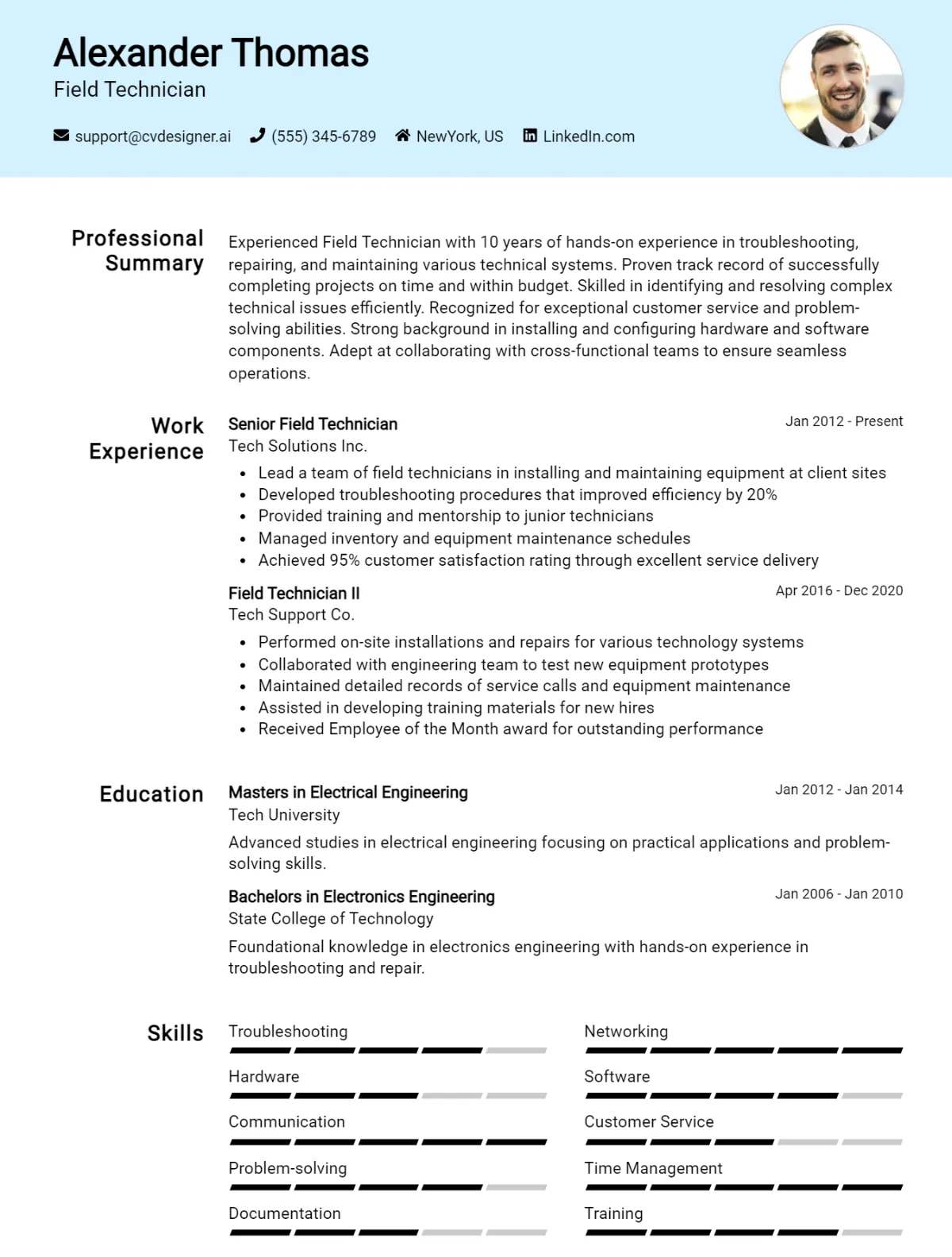 Field Technician CV Example For 2026: Ultimate Guide Preview