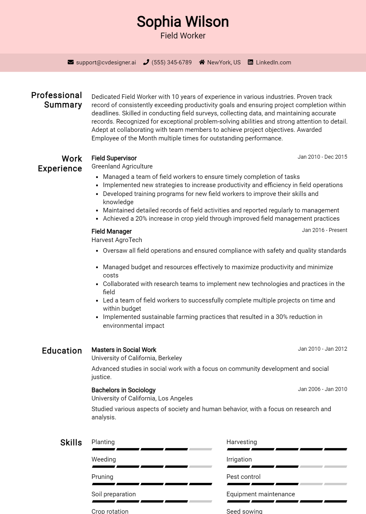 Field Worker Resume Example for 2026: Best Writing Guide Preview