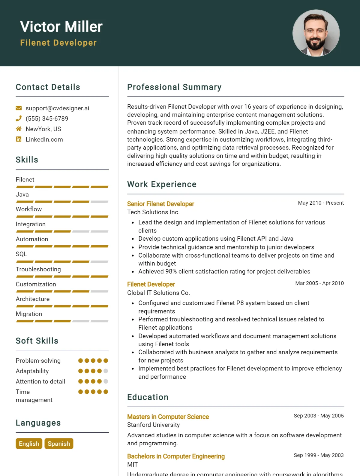 Filenet Developer CV Example For 2026: Best Tips & Templates Preview
