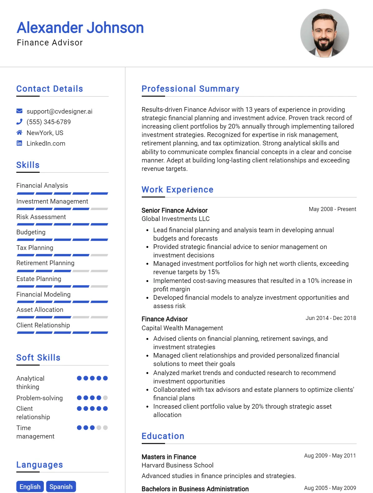 Finance Advisor CV Example For 2026: Ultimate Guide Preview