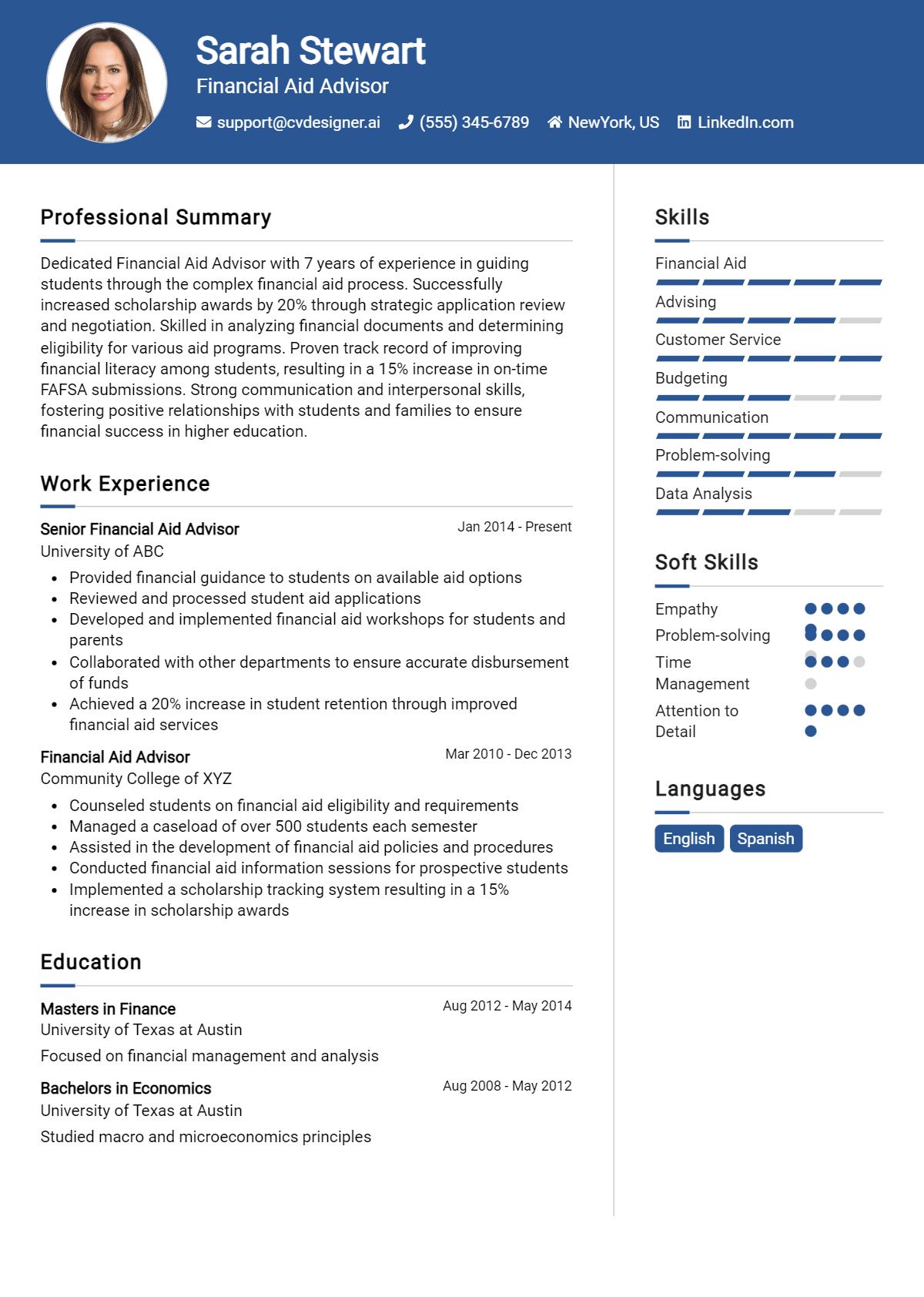 Financial Aid Advisor Resume Example for 2026: How to Craft a Winning CV Preview