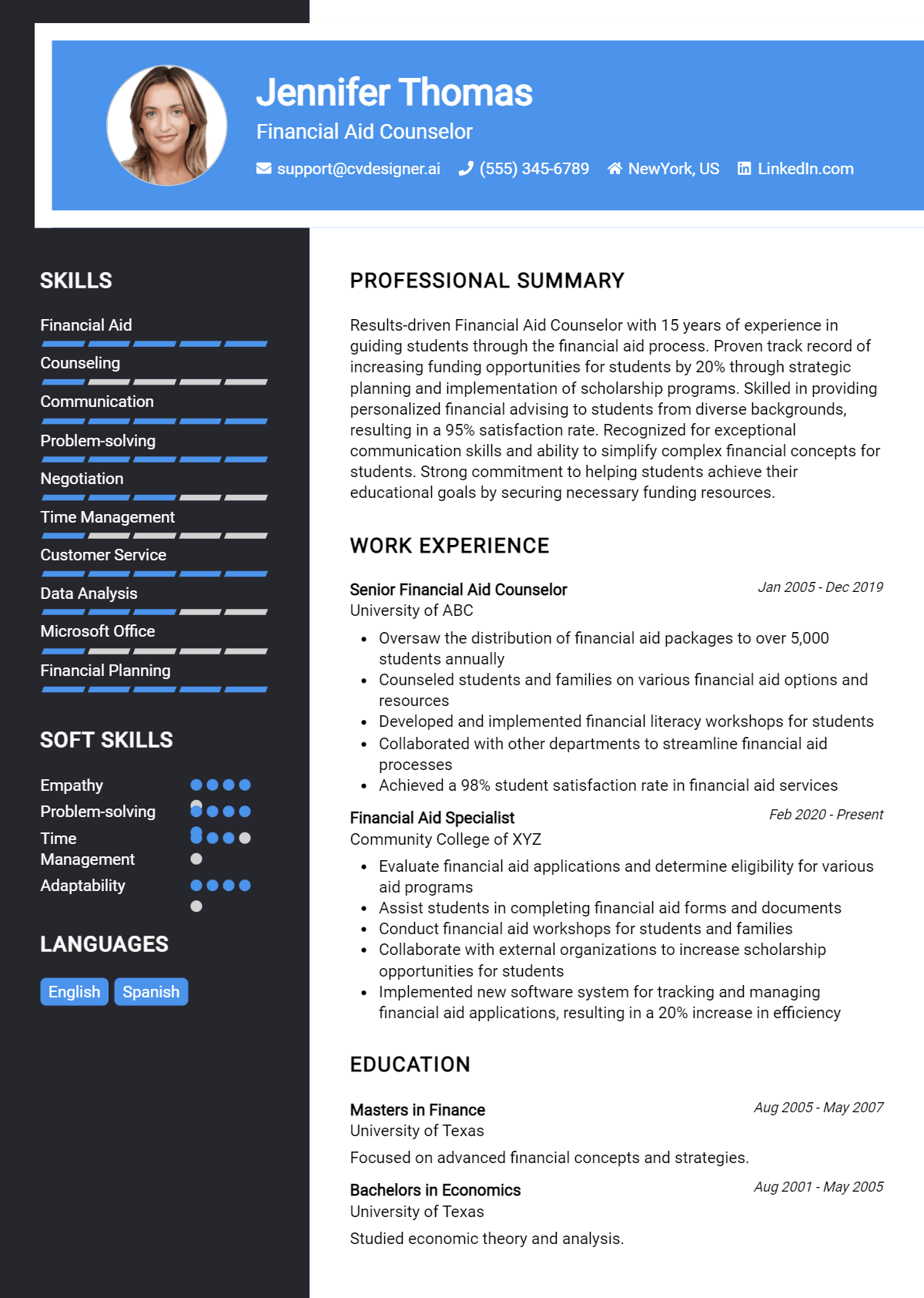 Financial Aid Counselor Resume Example for 2026: Effective CV Writing Tips Preview