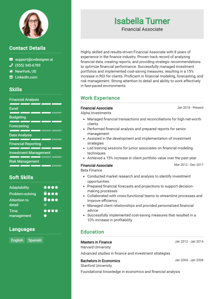 Financial Associate Resume Example