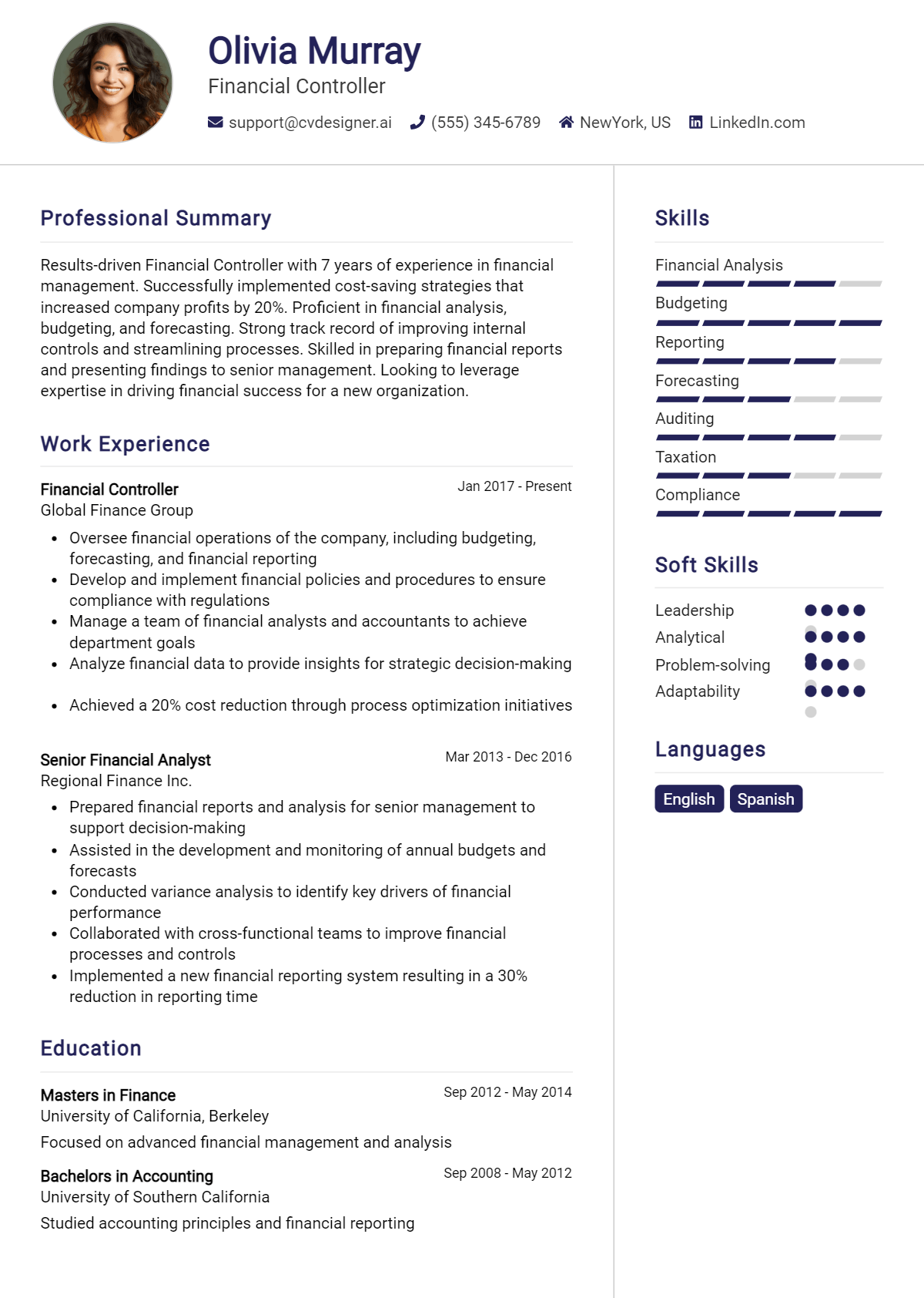 Financial Controller Resume Example for 2026: Samples & Best Practices Preview
