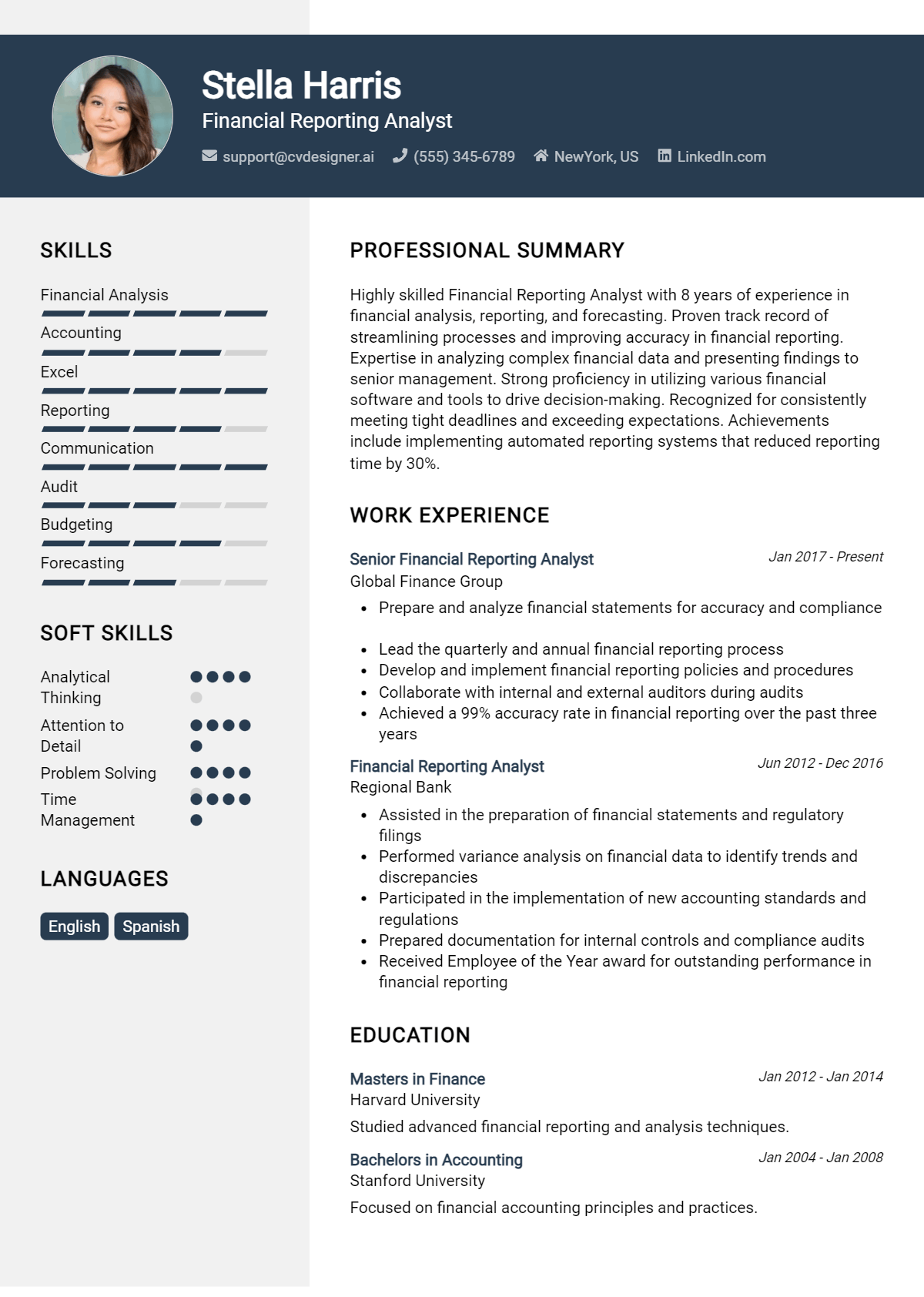 Financial Reporting Analyst Resume Example for 2026: Best Formatting Tips Preview