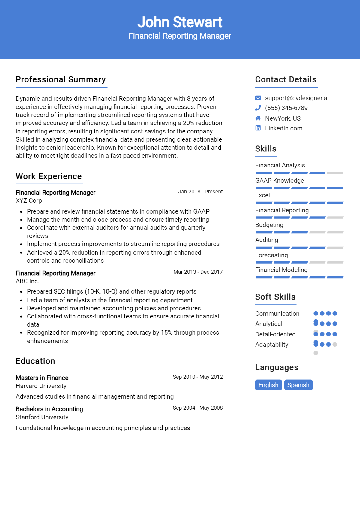 16 Financial Reporting Manager Resume Examples And Templates for 2026 Preview