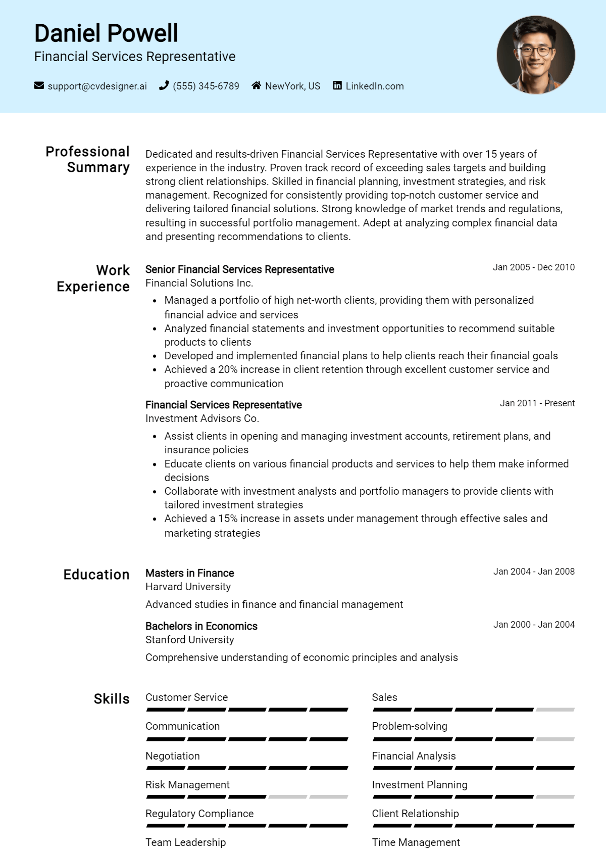 15 Financial Services Representative Resume Examples And Templates for 2026 Preview