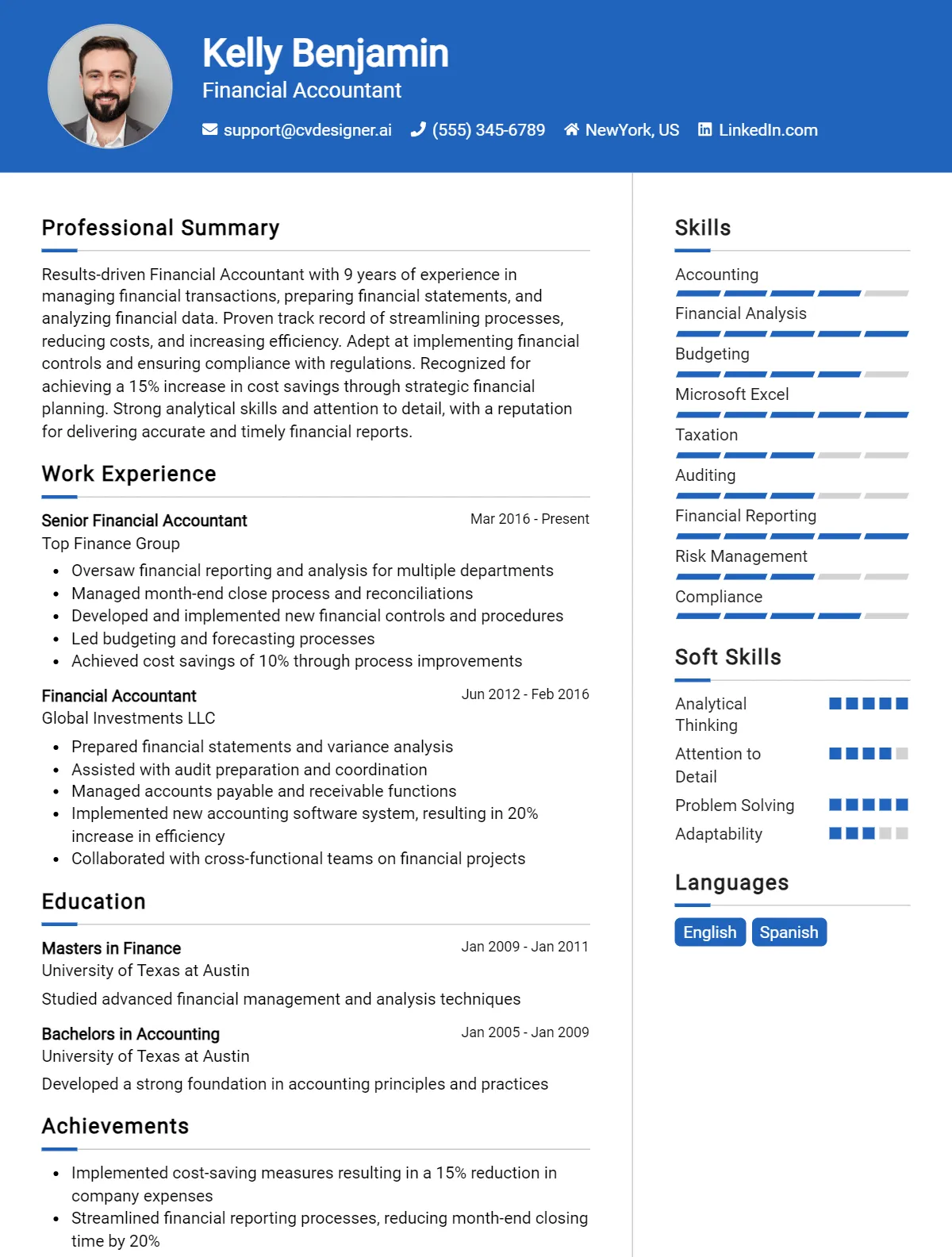 Financial Accountant CV Example for 2026: Best Samples & Formatting Tips Preview