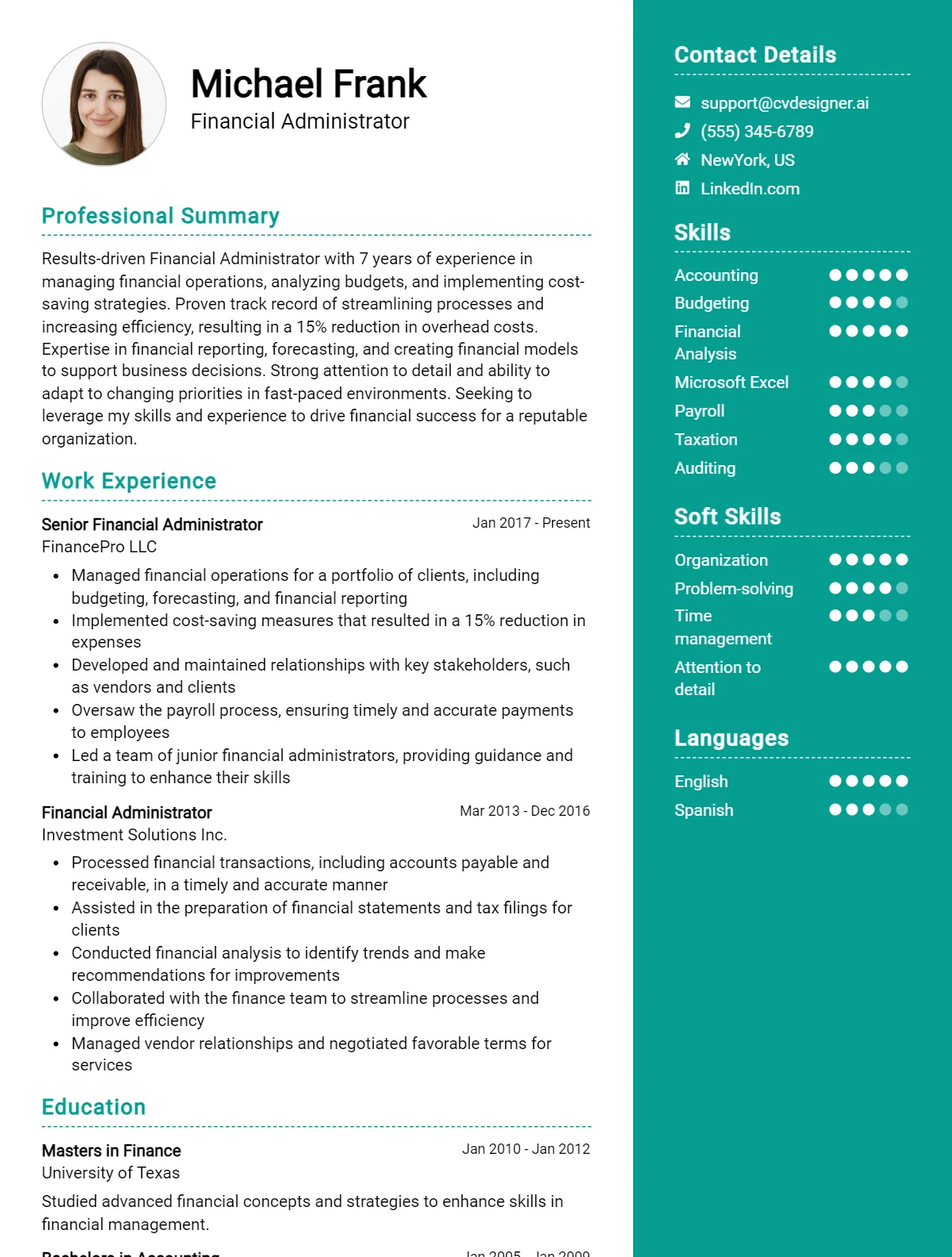 Financial Administrator CV Example for 2026: Impressive Templates & Guide Preview