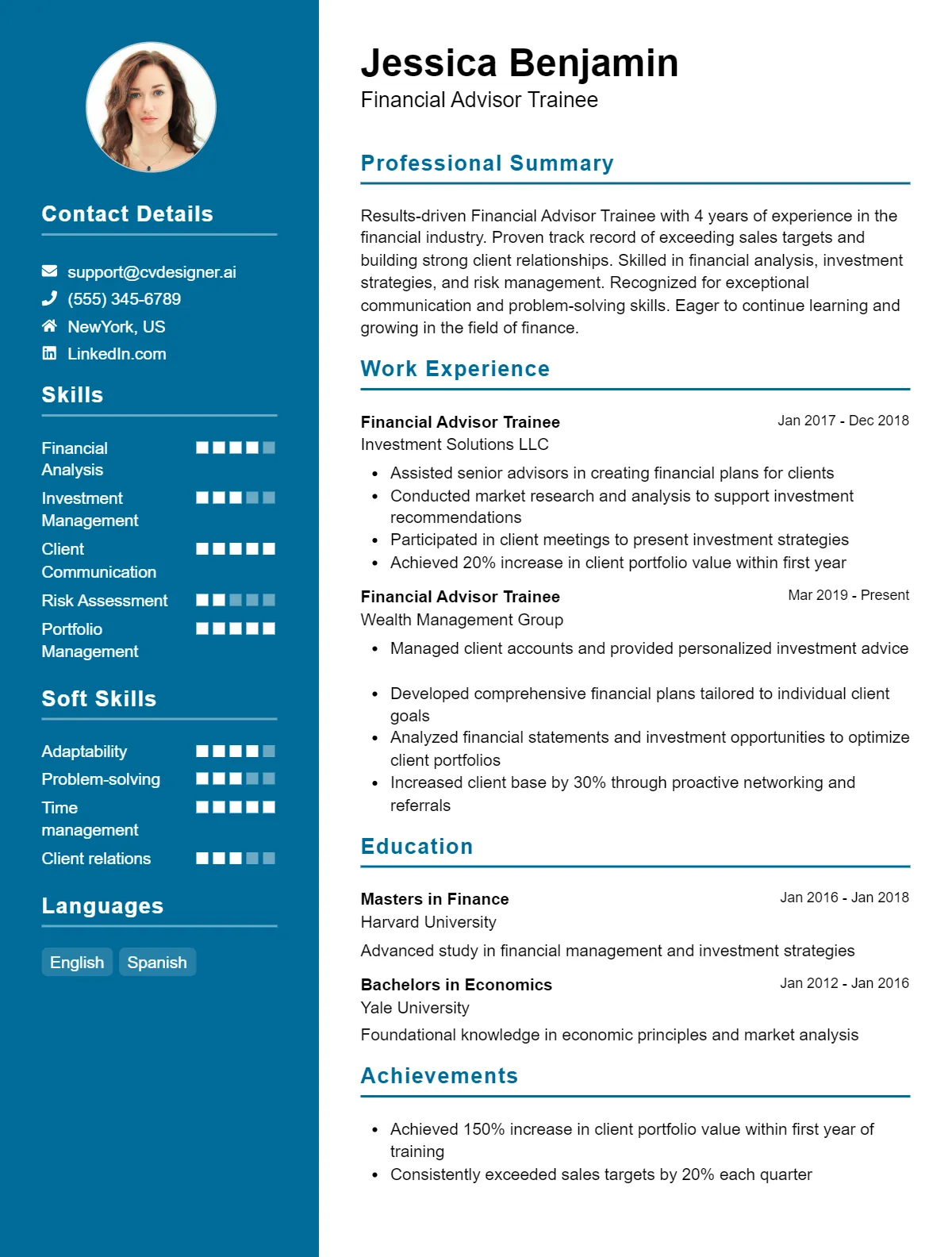 Financial Advisor Trainee CV Example for 2026: Best Tips & Templates Preview