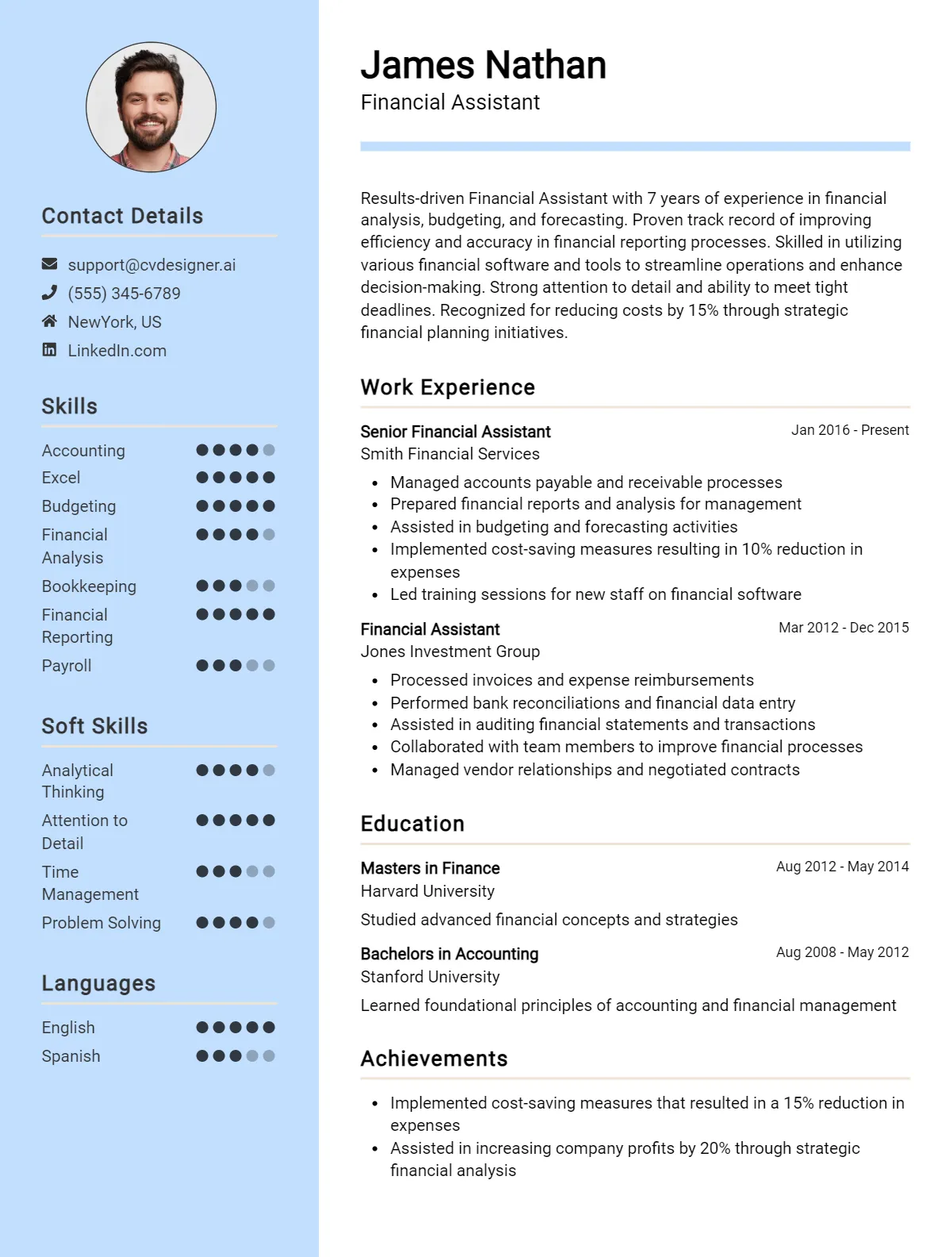 Financial Assistant CV Sample For 2026: Tips & Templates Preview