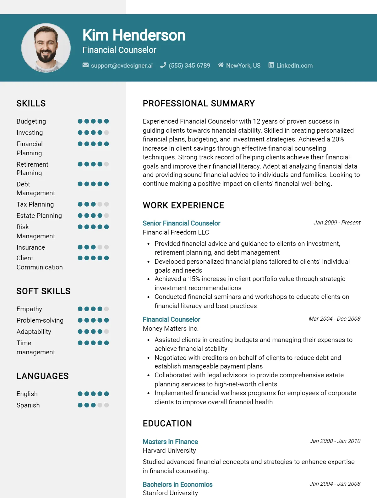Financial Counselor CV Example For 2026: Best Writing Guide Preview