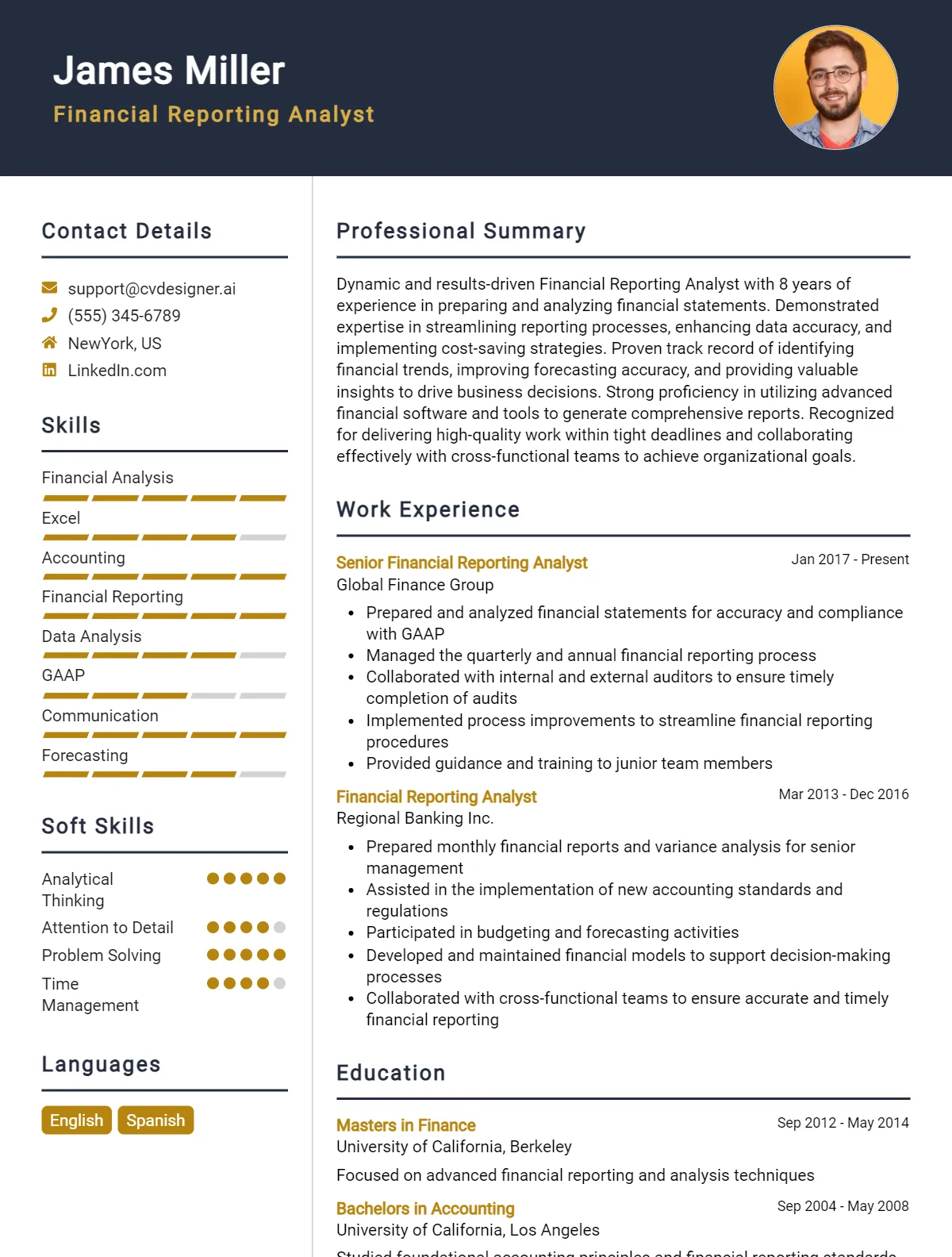 Financial Reporting Analyst CV Example & Templates for 2026 Preview