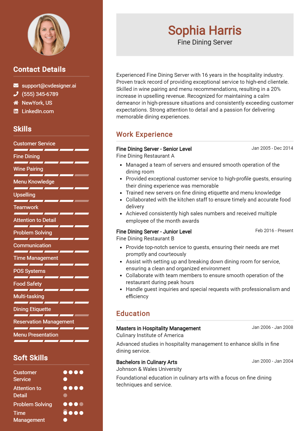 Fine Dining Server Resume Example for 2026: Top CV Skills Preview