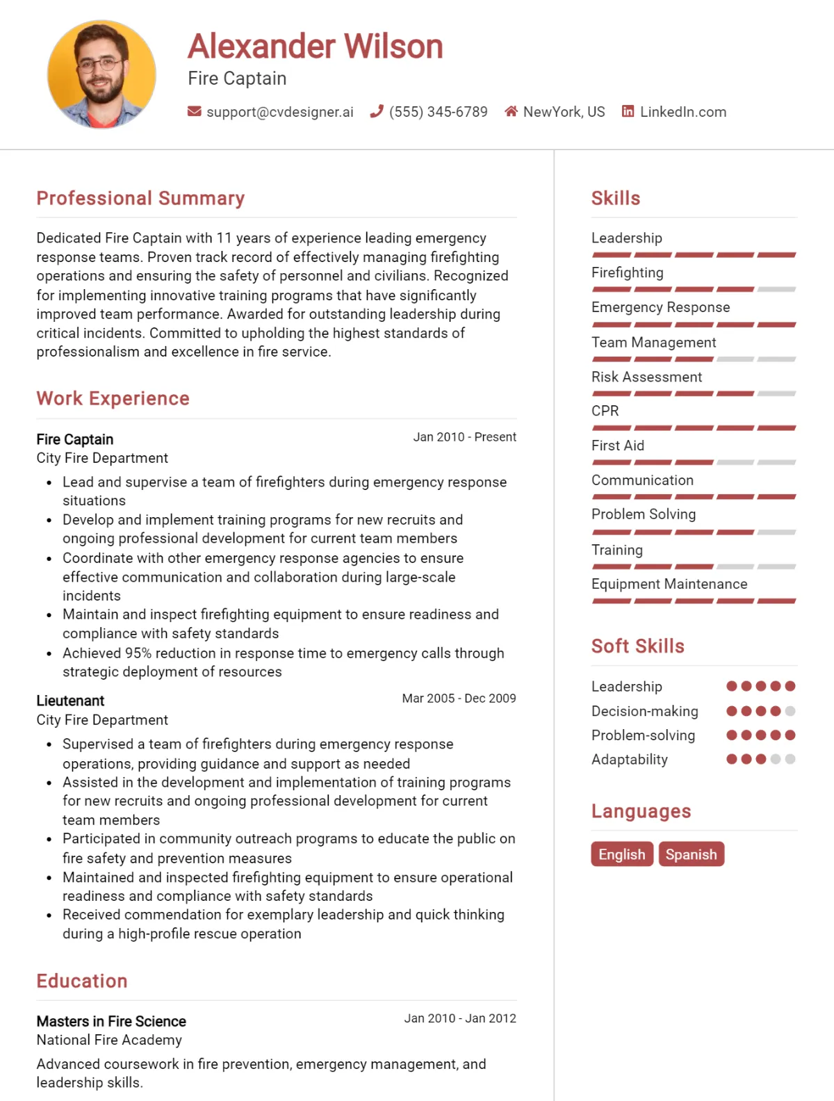 Fire Captain CV Example For 2026: Best Tips & Templates Preview