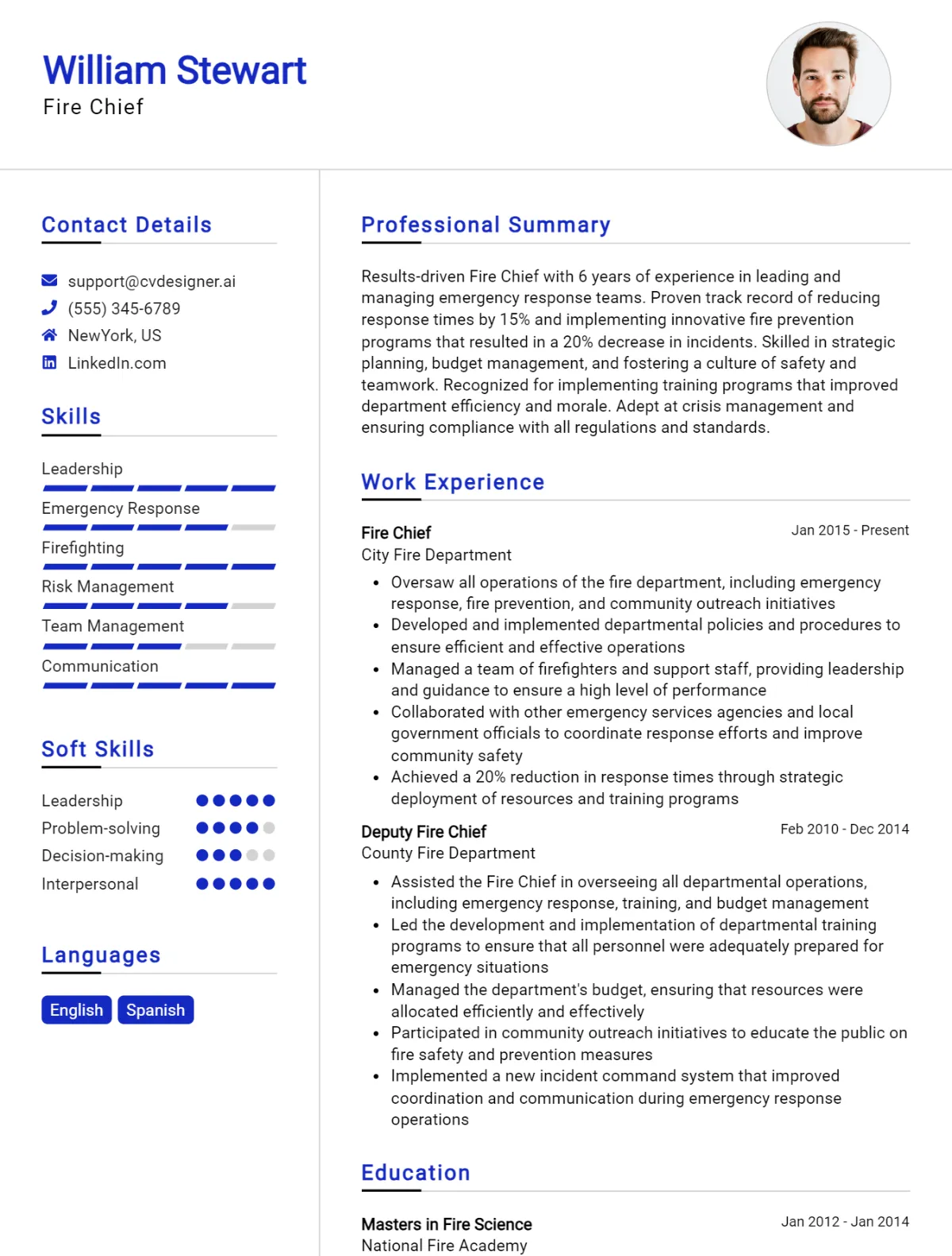 Fire Chief CV Example For 2026: Effective CV Writing Tips Preview
