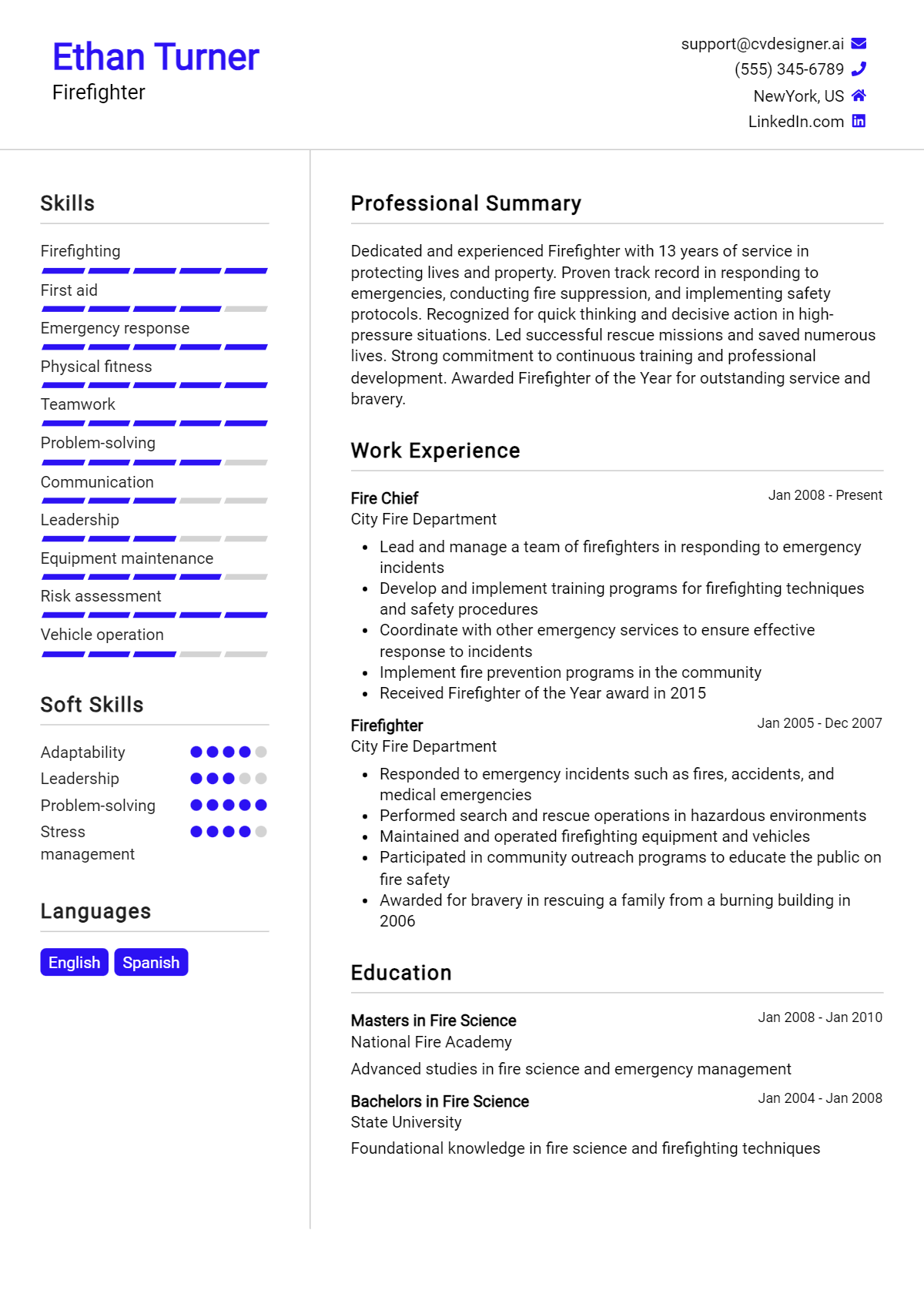 Firefighter Resume Example for 2026: Top CV Skills Preview