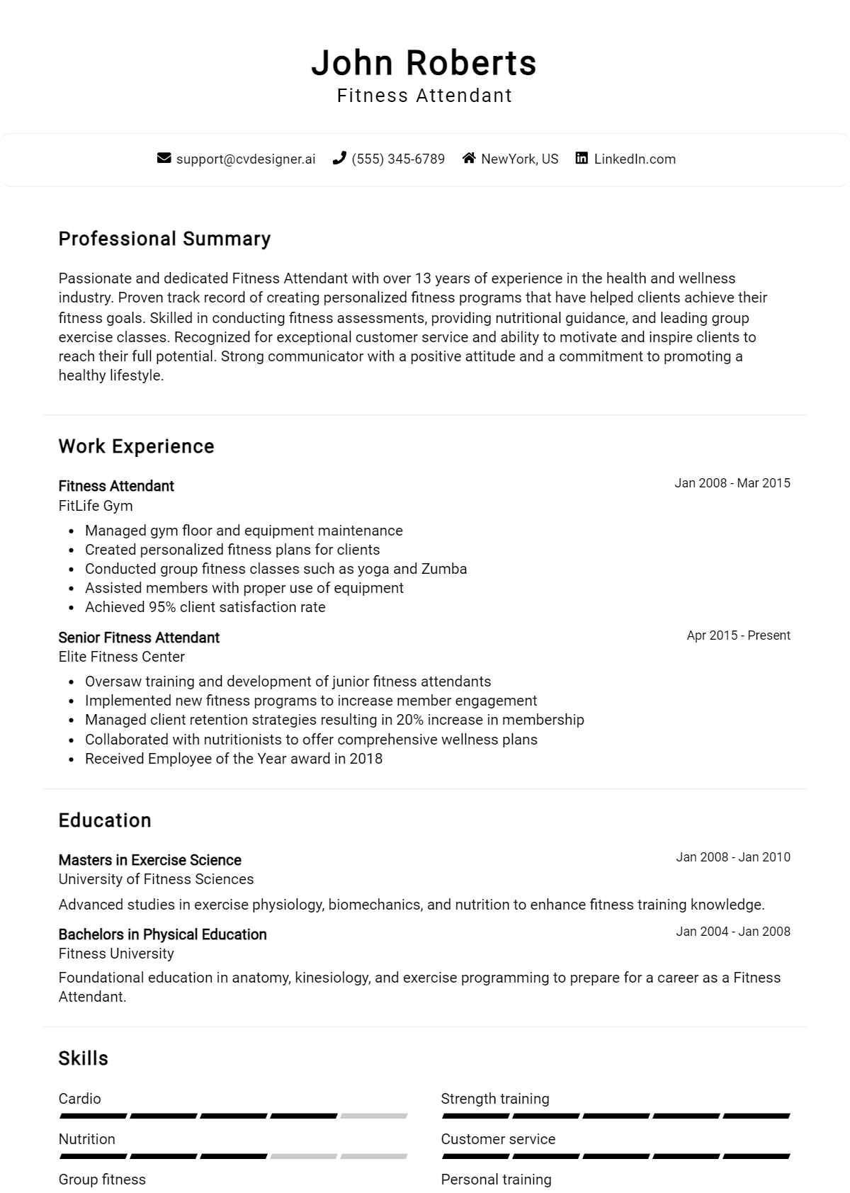 Fitness Attendant Resume Example for 2026: Tips & Templates Preview