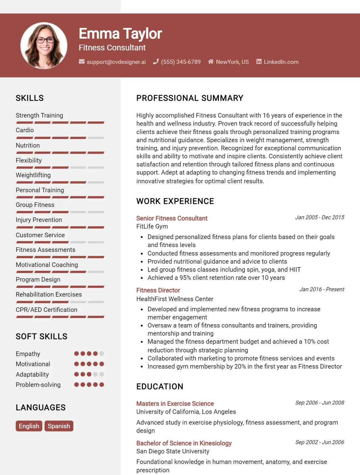 Fitness Consultant CV Example For 2026: Samples & Best Practices Preview