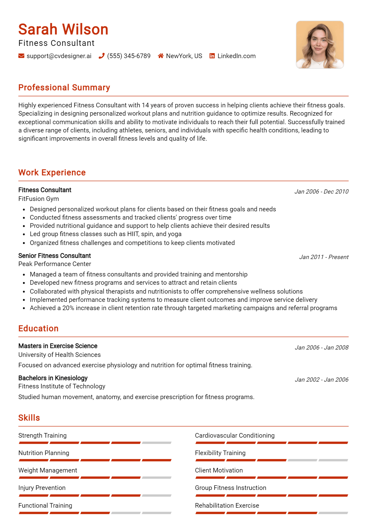 Fitness Consultant Resume Example for 2026: Tips & Templates Preview