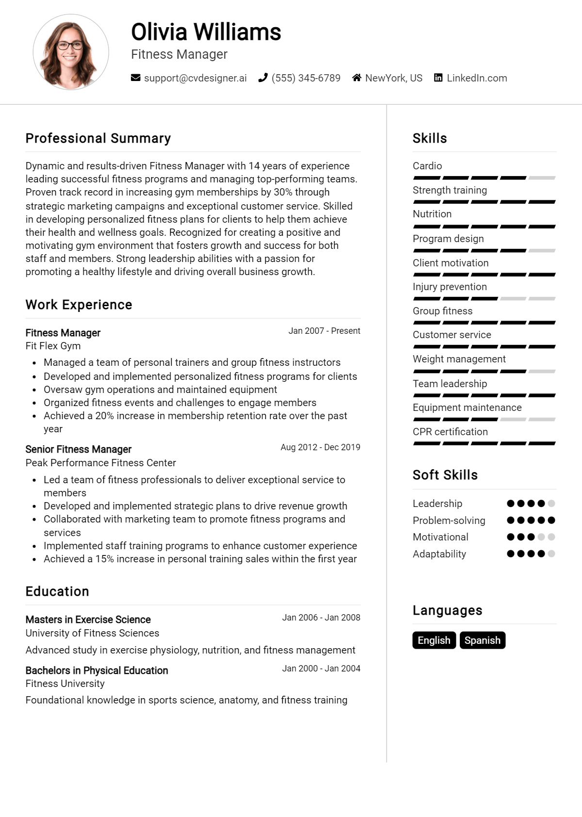 Fitness Manager Resume Example for 2026: How to Craft a Winning CV Preview