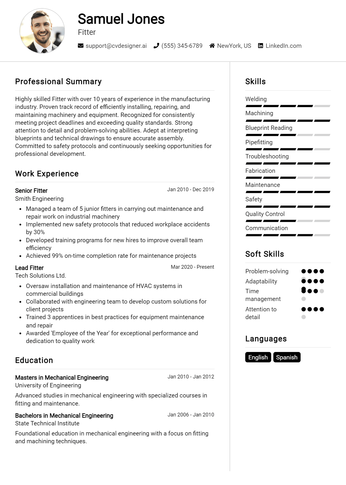 Fitter Resume Example for 2026: Top CV Skills Preview