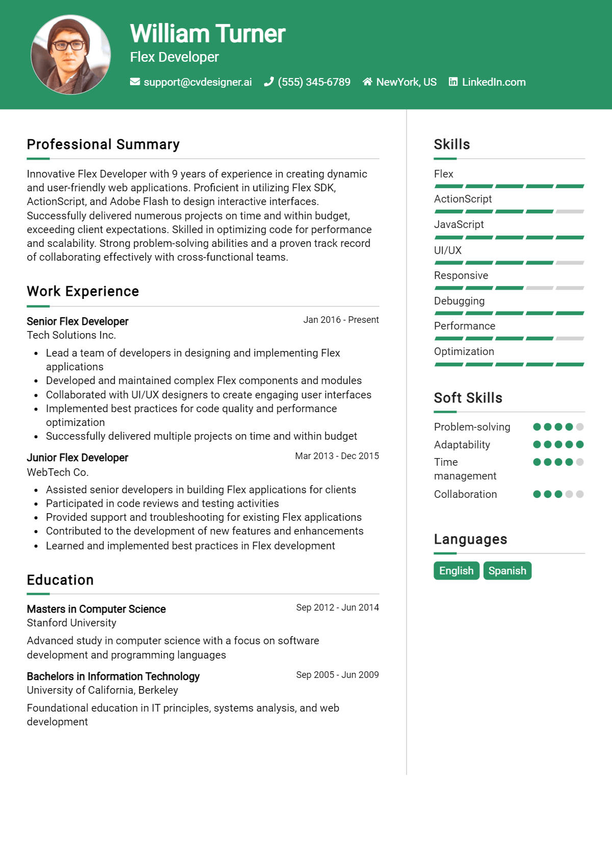 Flex Developer Resume Example for 2026: Free Templates Preview