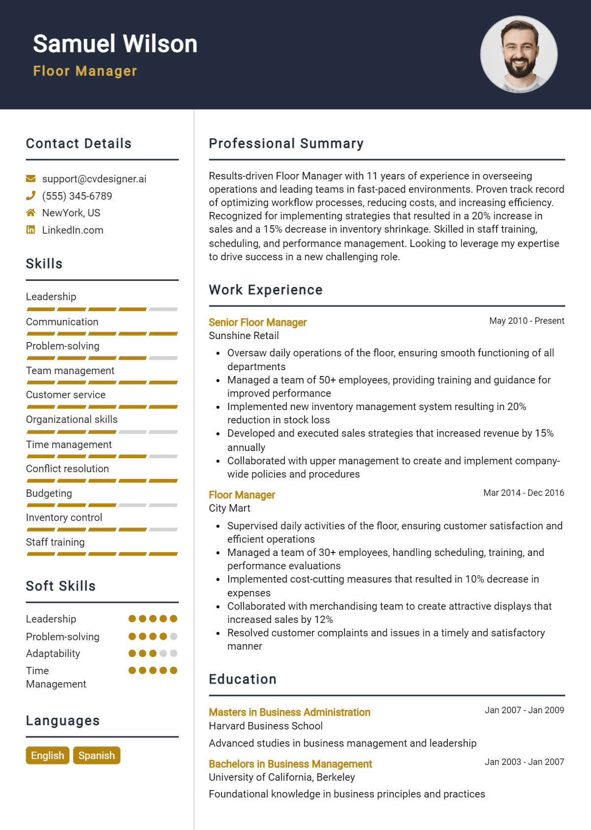 Floor Manager Resume Example for 2026: Top CV Skills Preview