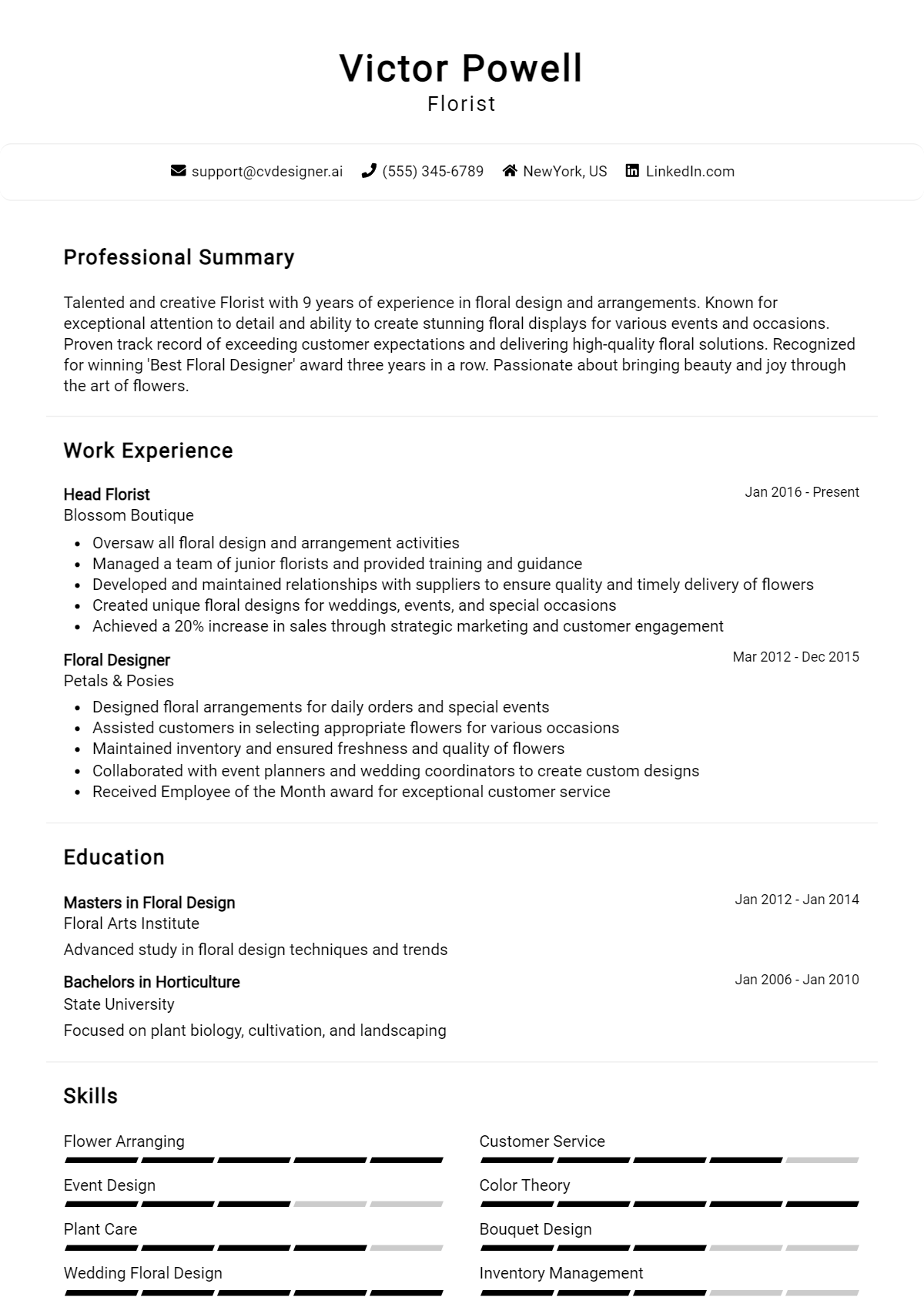 Florist Resume Example for 2026: Best Formatting Tips Preview