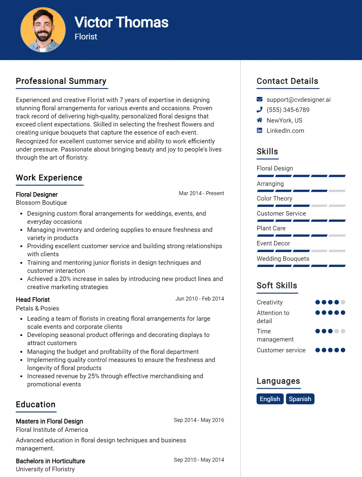Florist CV Example For 2026: Best Writing Guide Preview