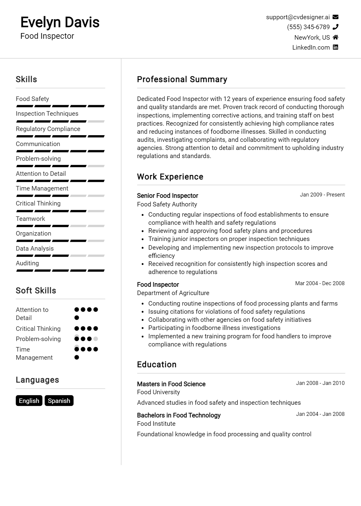 Food Inspector Resume Example for 2026: Strategies & Templates Preview
