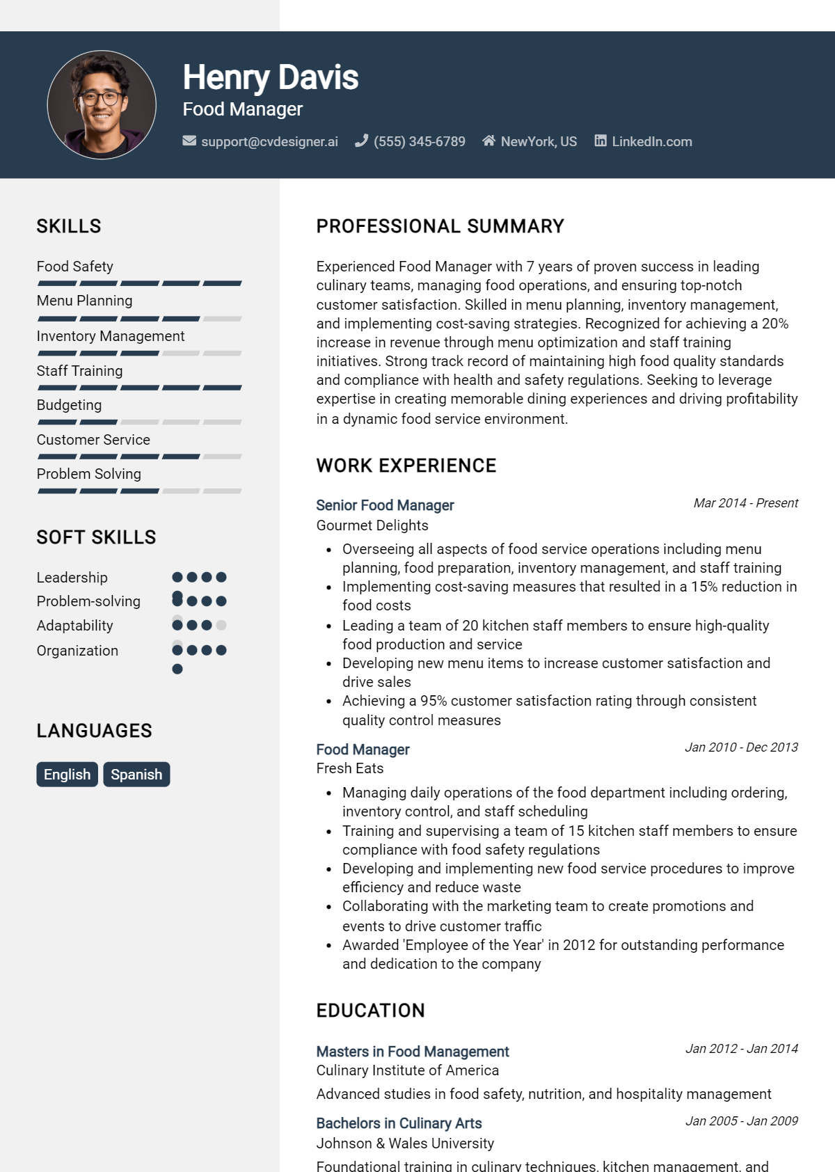 Food Manager Resume Example for 2026: Strategies & Templates Preview