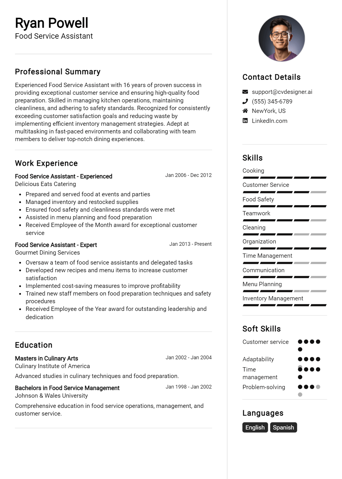 Food Service Assistant Resume Example for 2026: Top CV Skills Preview