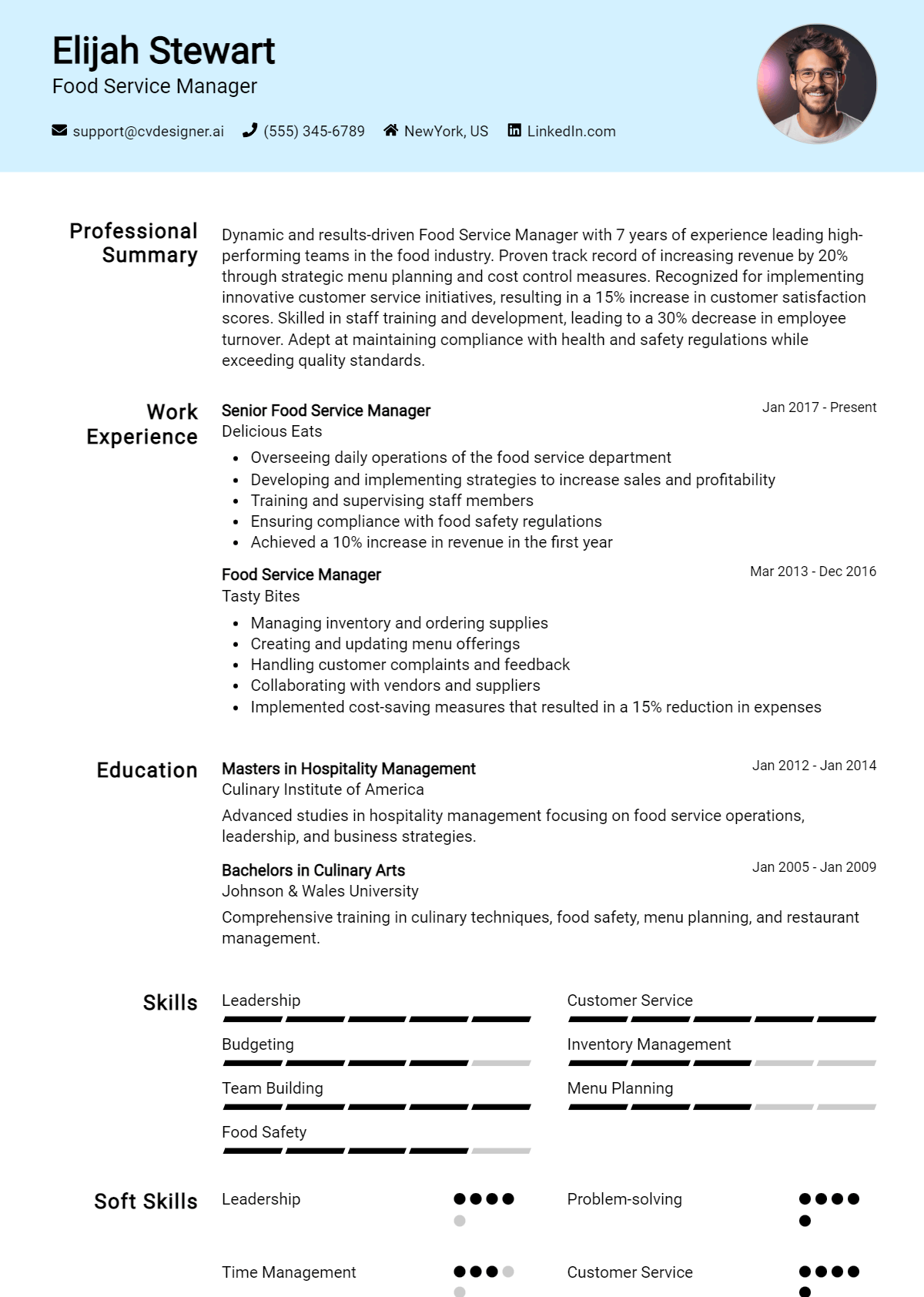 Food Service Manager Resume Example for 2026: Free Downloadable Templates Preview